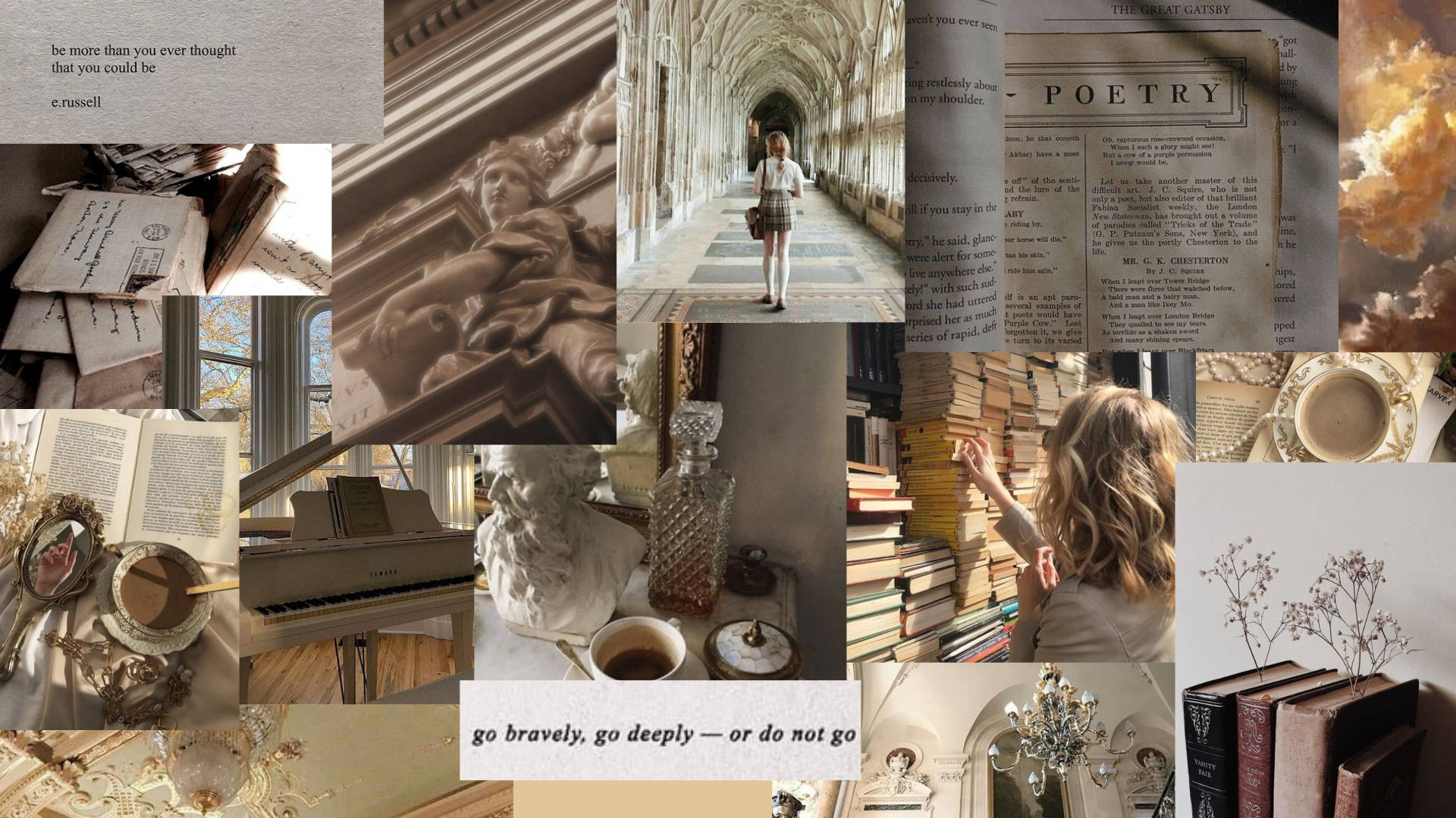 Light Academia, vintage-inspired, books, Full HD Desktop Wallpaper