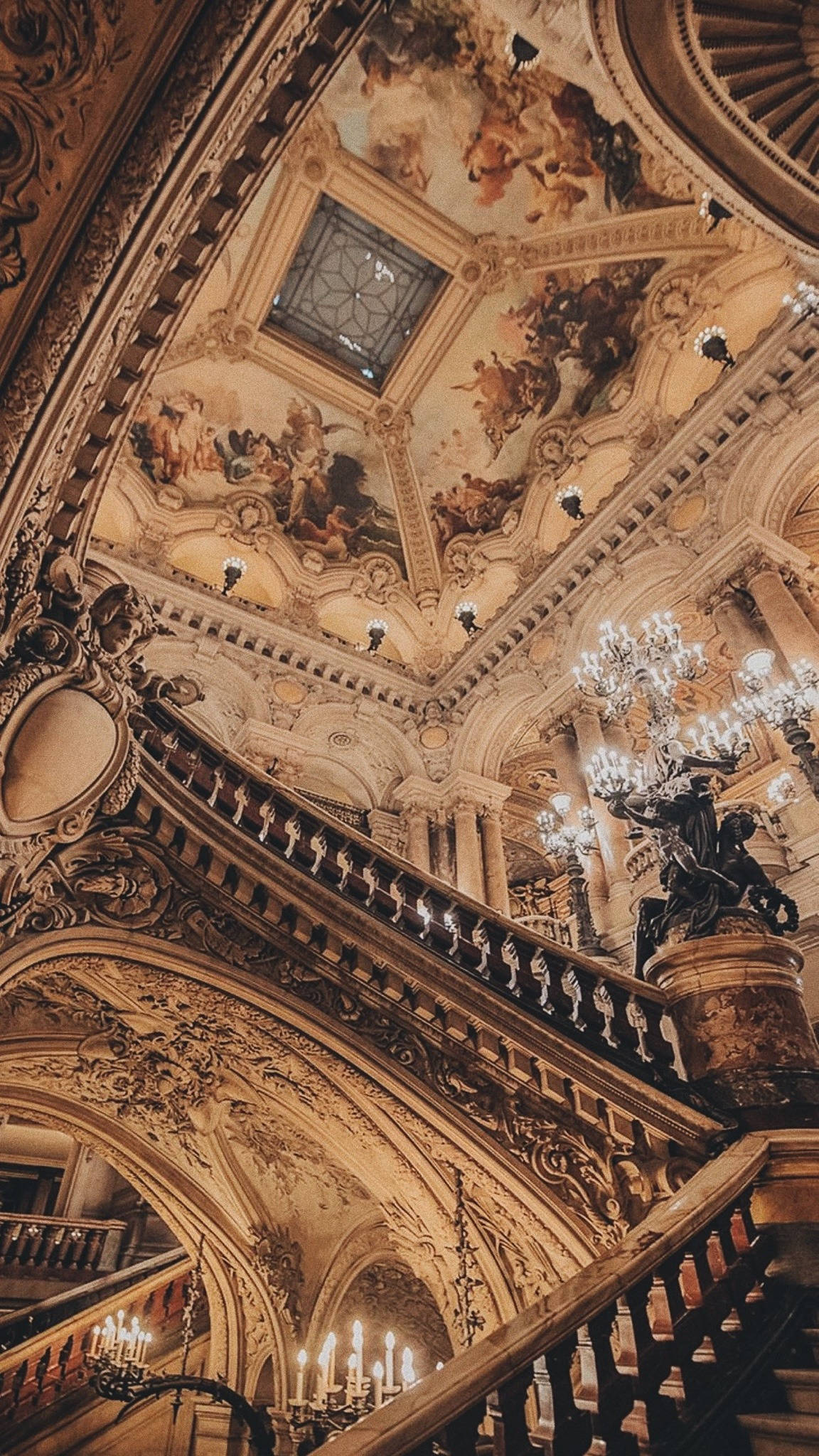 Light Academia, ornate staircase, gilded balustrades, Full HD Phone Wallpaper