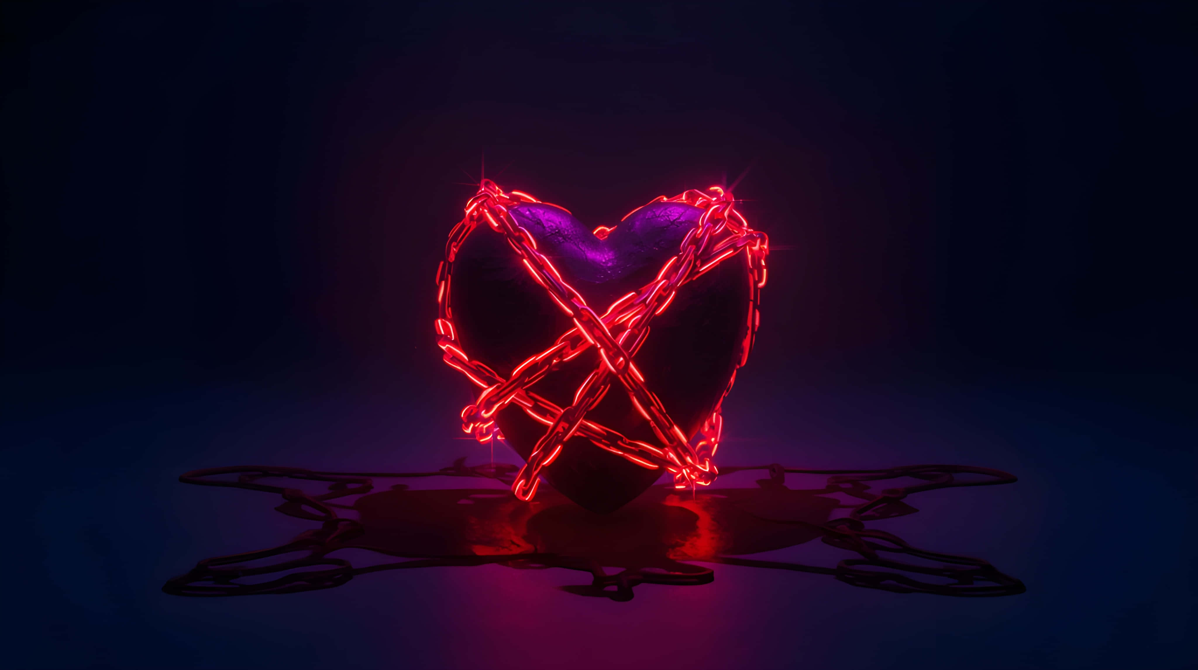 anatomical heart shape, red electric chains, glowing red neon heart, 4K Desktop Wallpaper