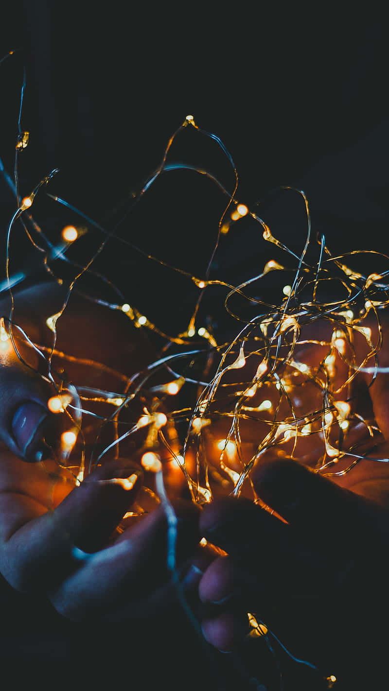 fairy lights, glowing, hands, HD Phone Wallpaper
