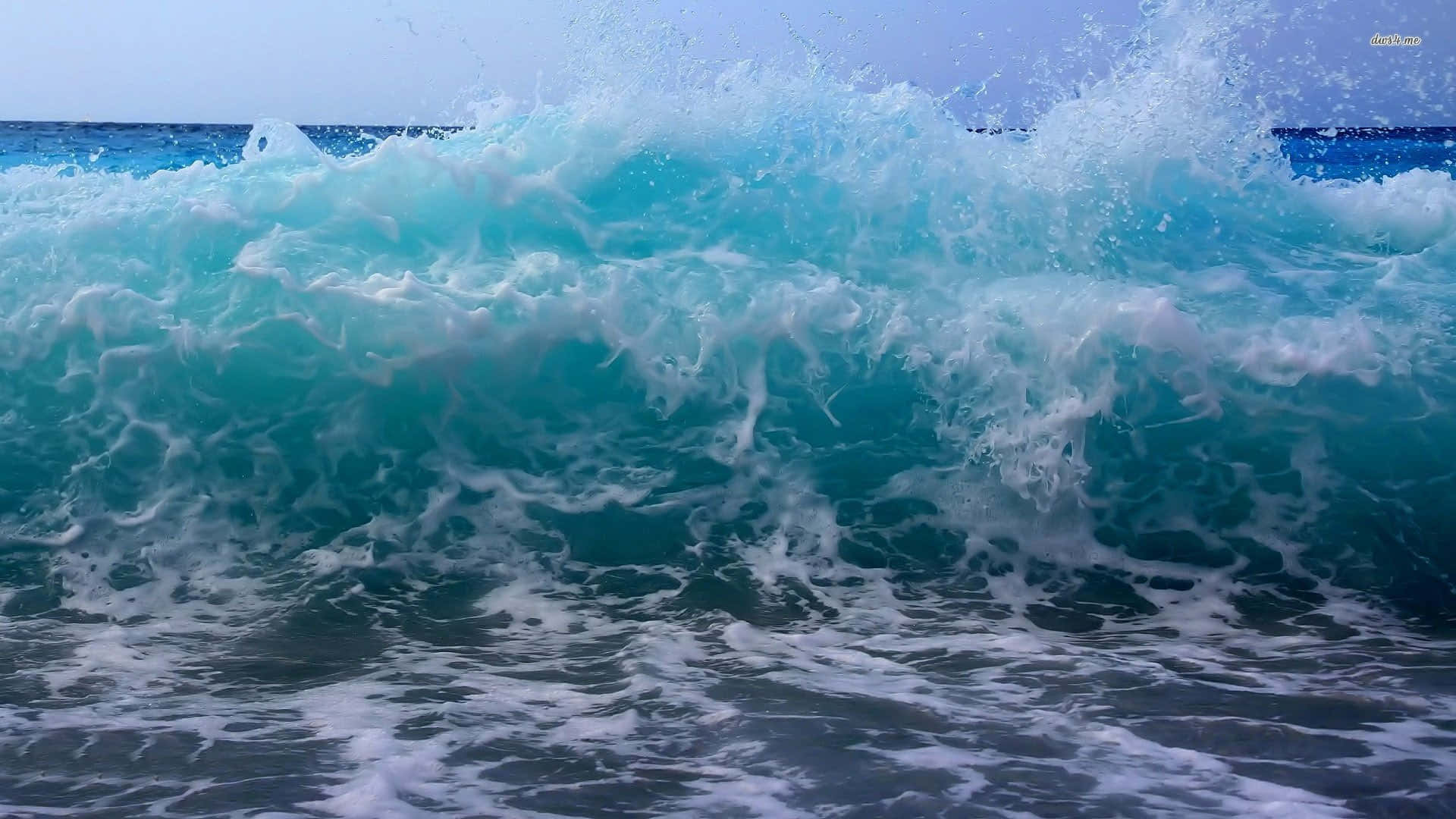 light blue aesthetic laptop, turquoise ocean wave, white foam, Full HD Desktop Wallpaper