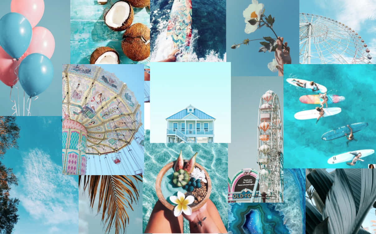 light blue aesthetic laptop, tropical beach scenes, ferris wheels, SD Desktop Wallpaper