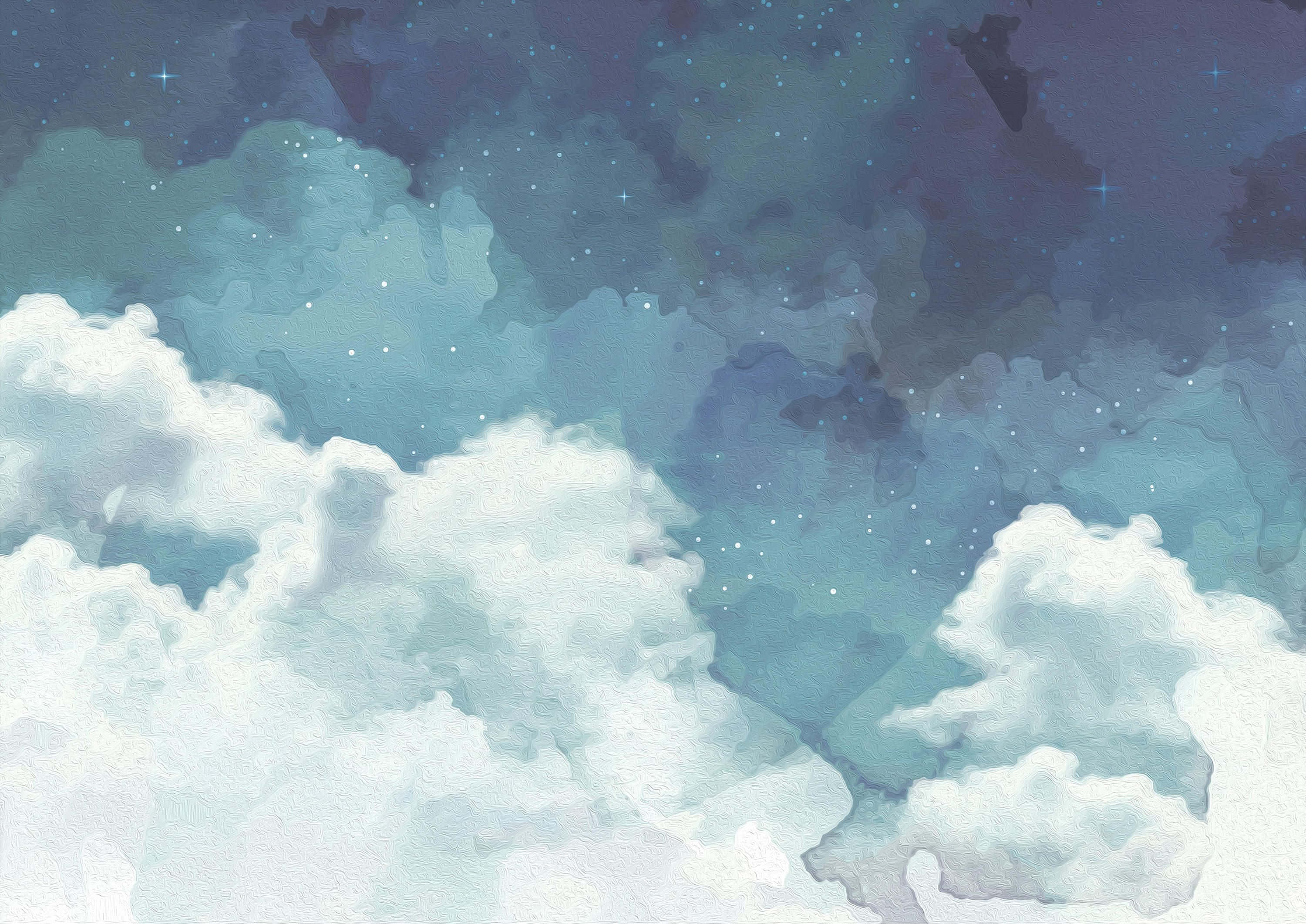 light blue aesthetic laptop, watercolor, starry twilight sky, 2K Desktop Wallpaper