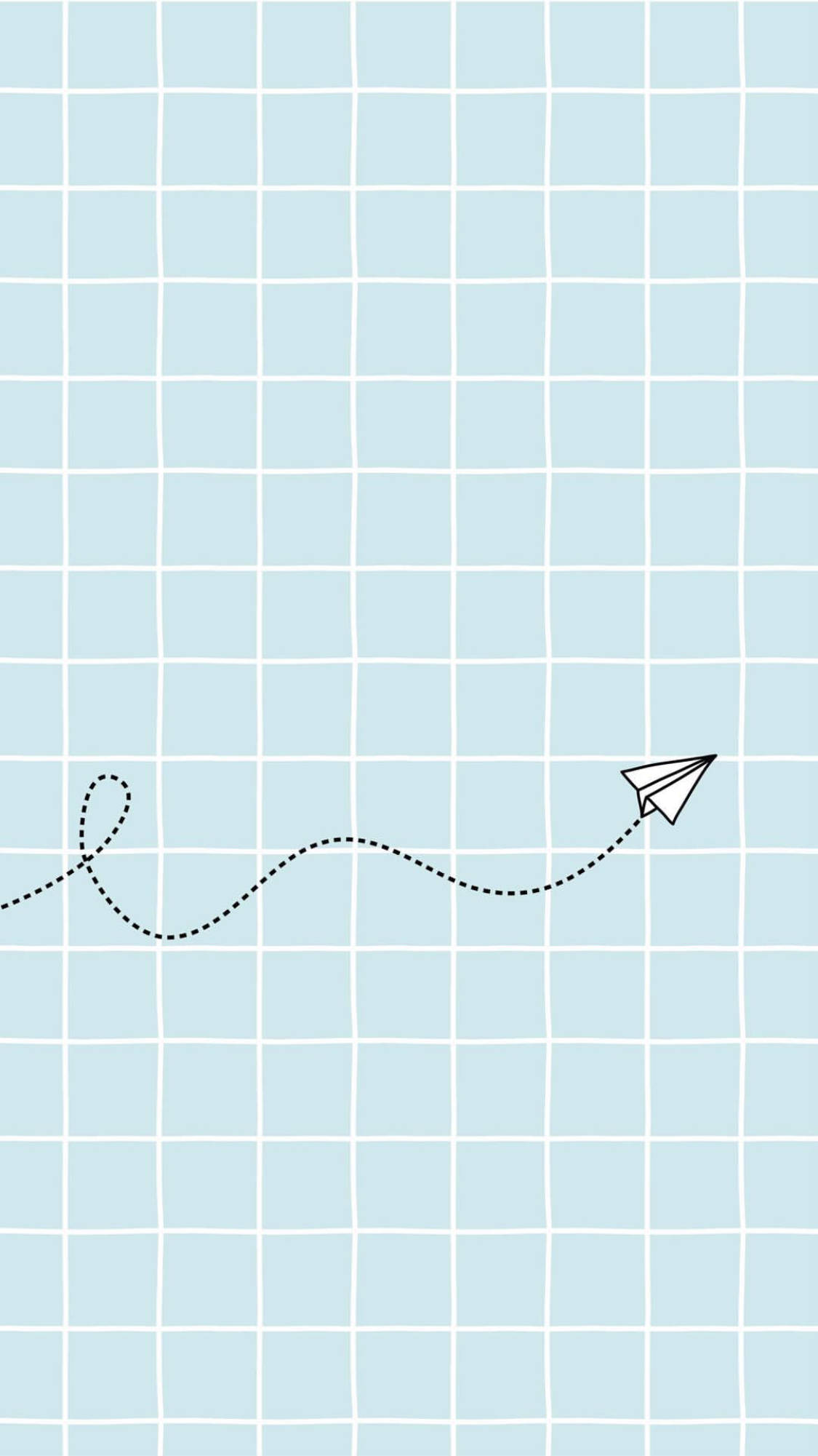 paper airplane, dotted trail, light blue grid background, Full HD Phone Wallpaper