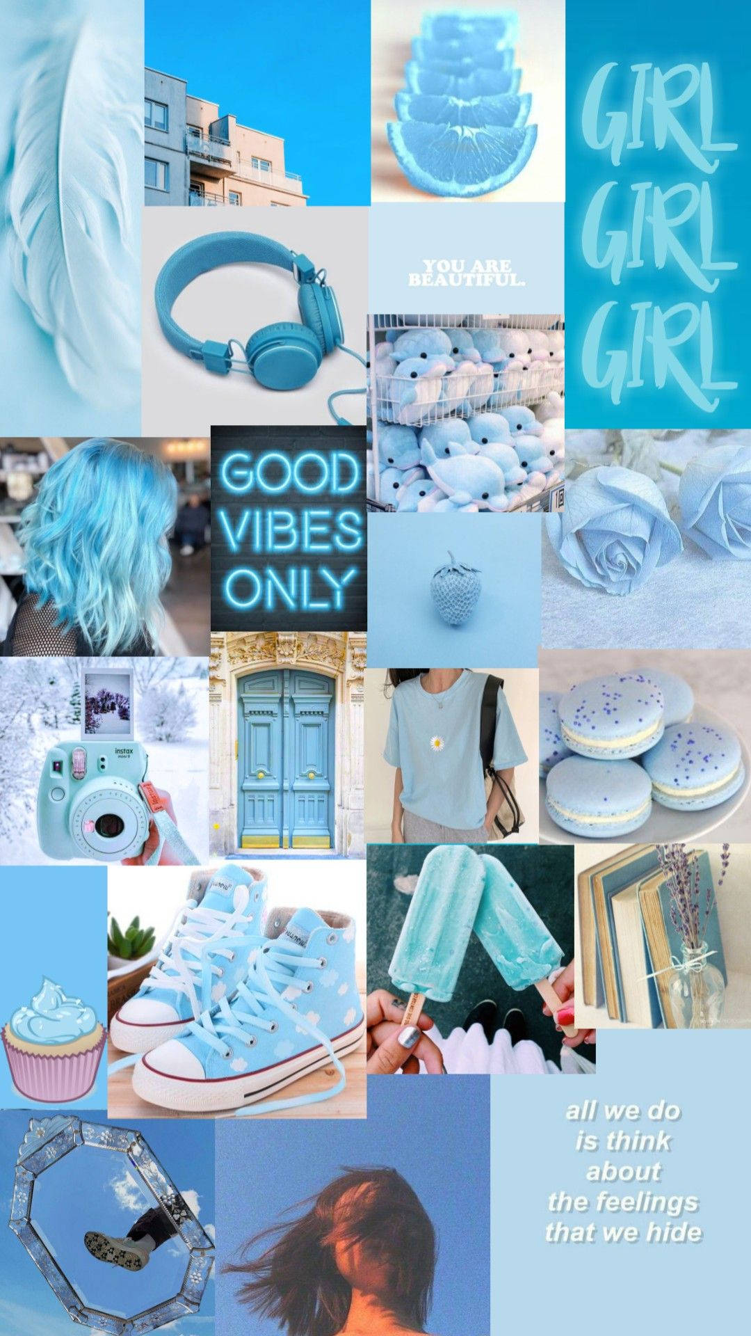 Girly Light Blue Aesthetic, vibrant blue, headphones, Full HD Phone Wallpaper