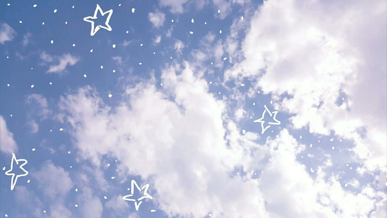 light blue laptop, bright blue sky, fluffy white clouds, HD Desktop Wallpaper