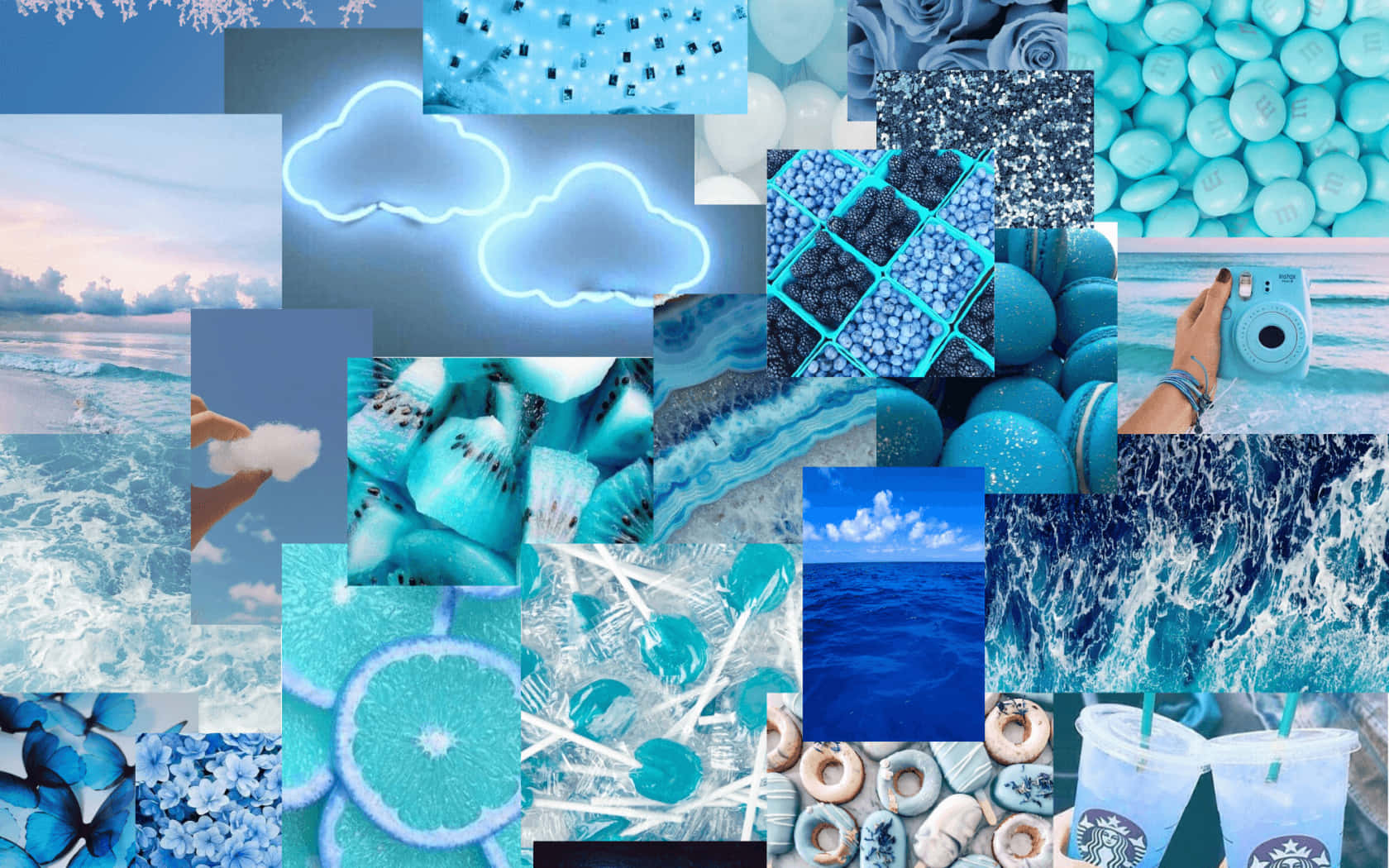 light blue laptop, ocean waves, neon clouds, HD Desktop Wallpaper