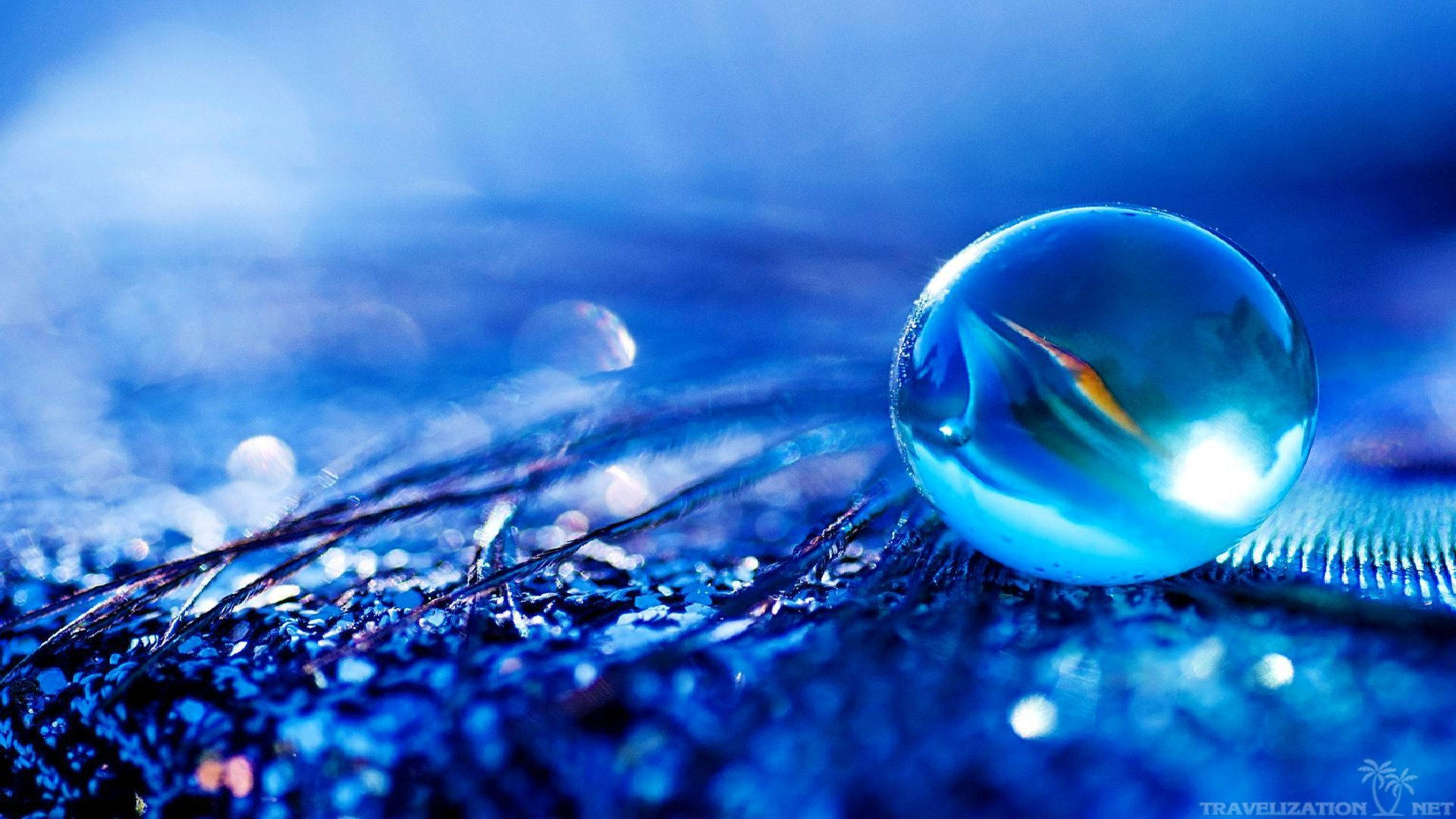 Clear Blue Marble, glistening blue droplet, textured surface, Full HD Desktop Wallpaper