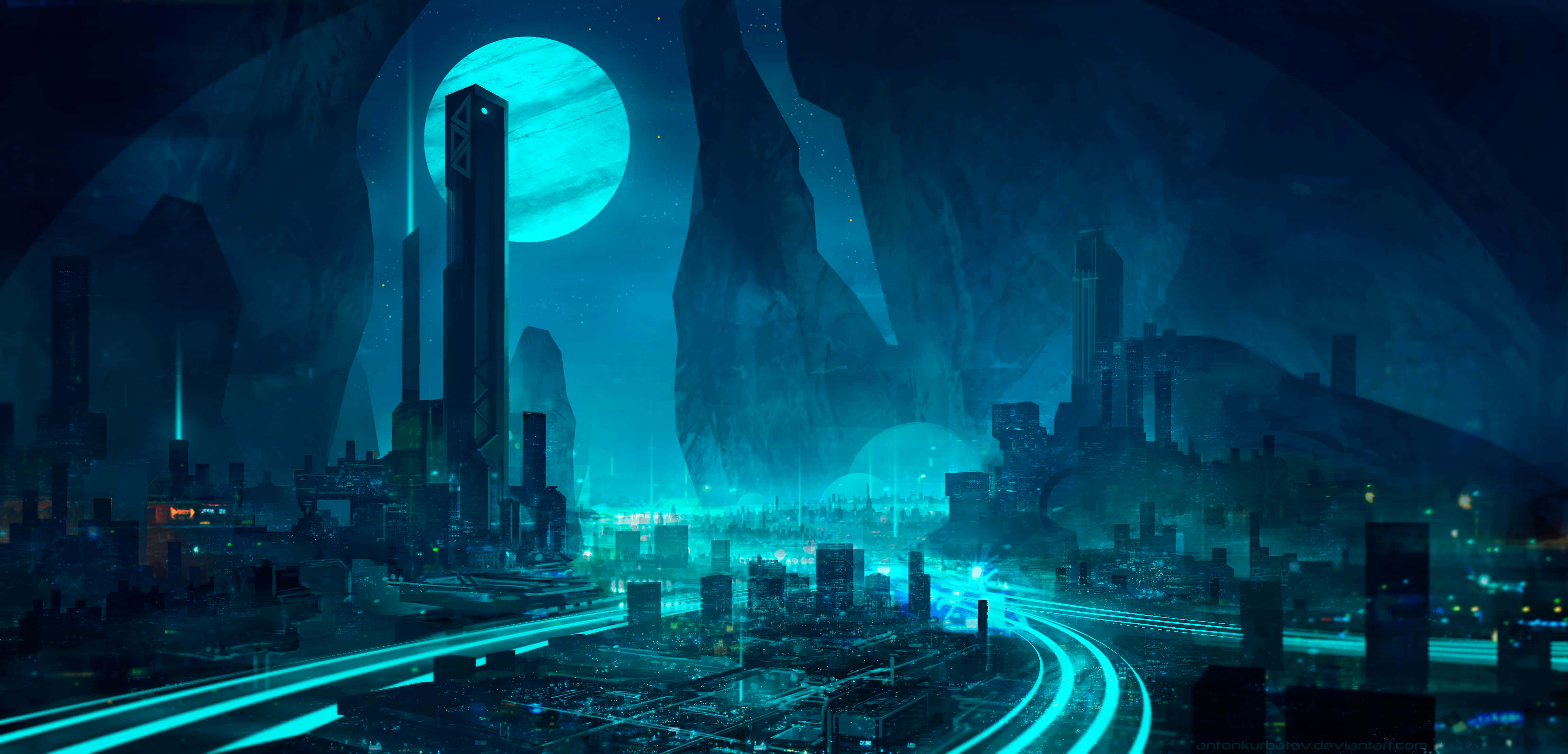robin egg blue, 4618 x 2220, futuristic city, 4K Desktop Wallpaper