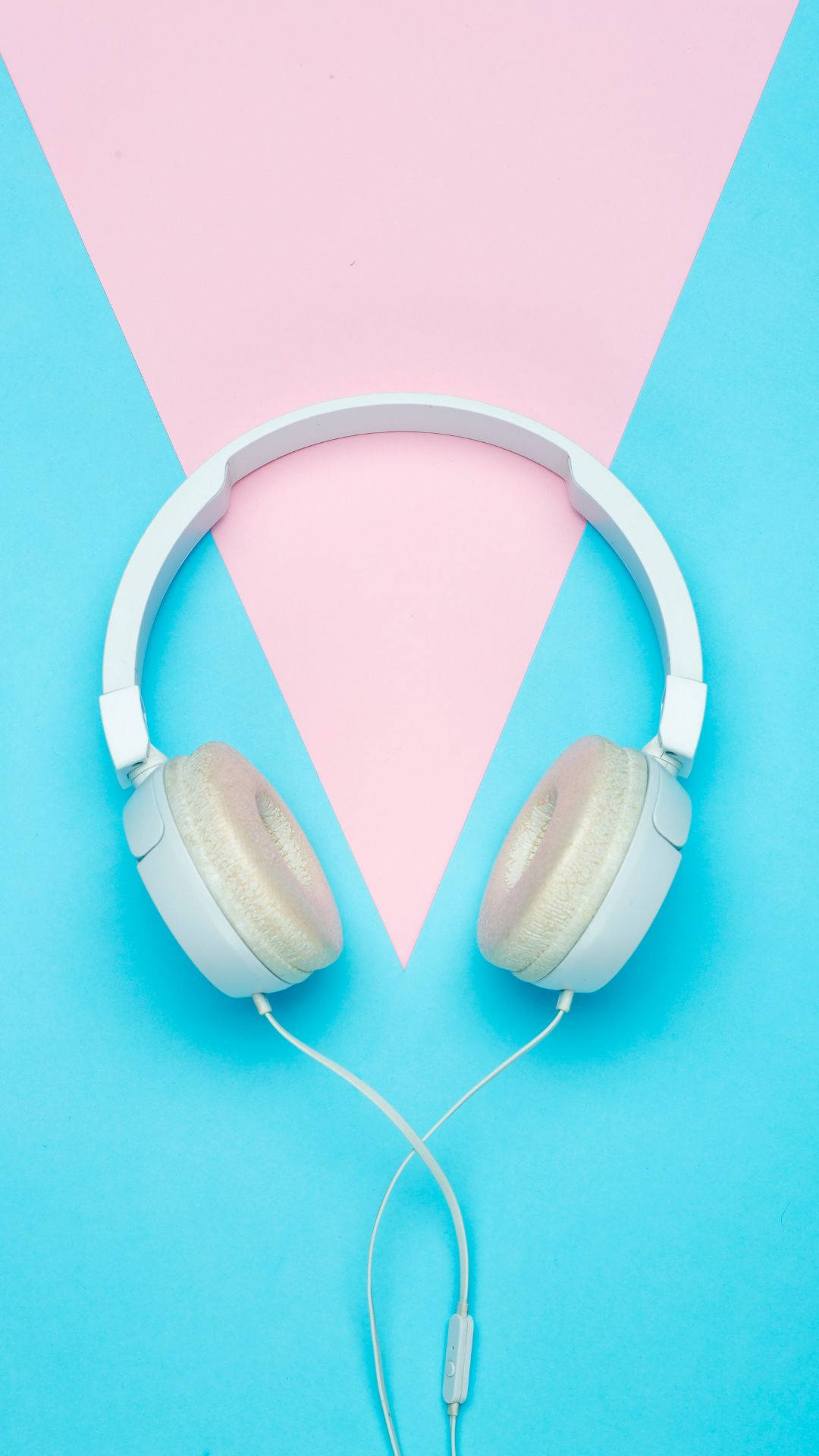 white over-ear headphones, bold pink and cyan geometric background, cute light blue, Full HD Phone Wallpaper