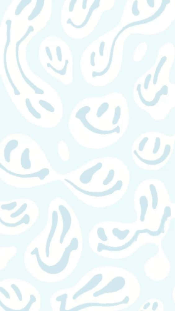 light blue, paisley pattern, white smiley faces, SD Phone Wallpaper