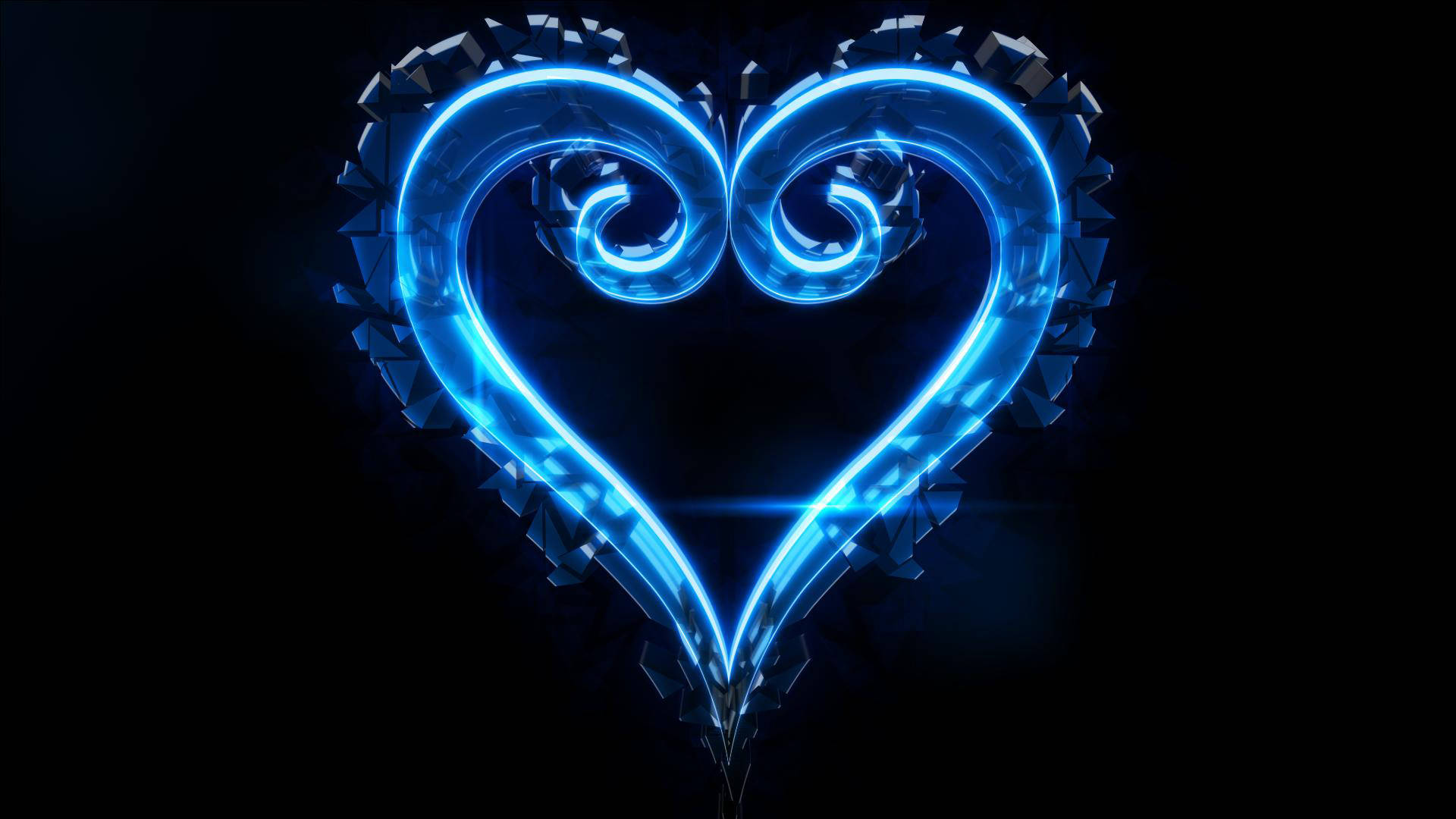 Light Blue Heart, glowing blue neon heart, crystalline shards, Full HD Desktop Wallpaper