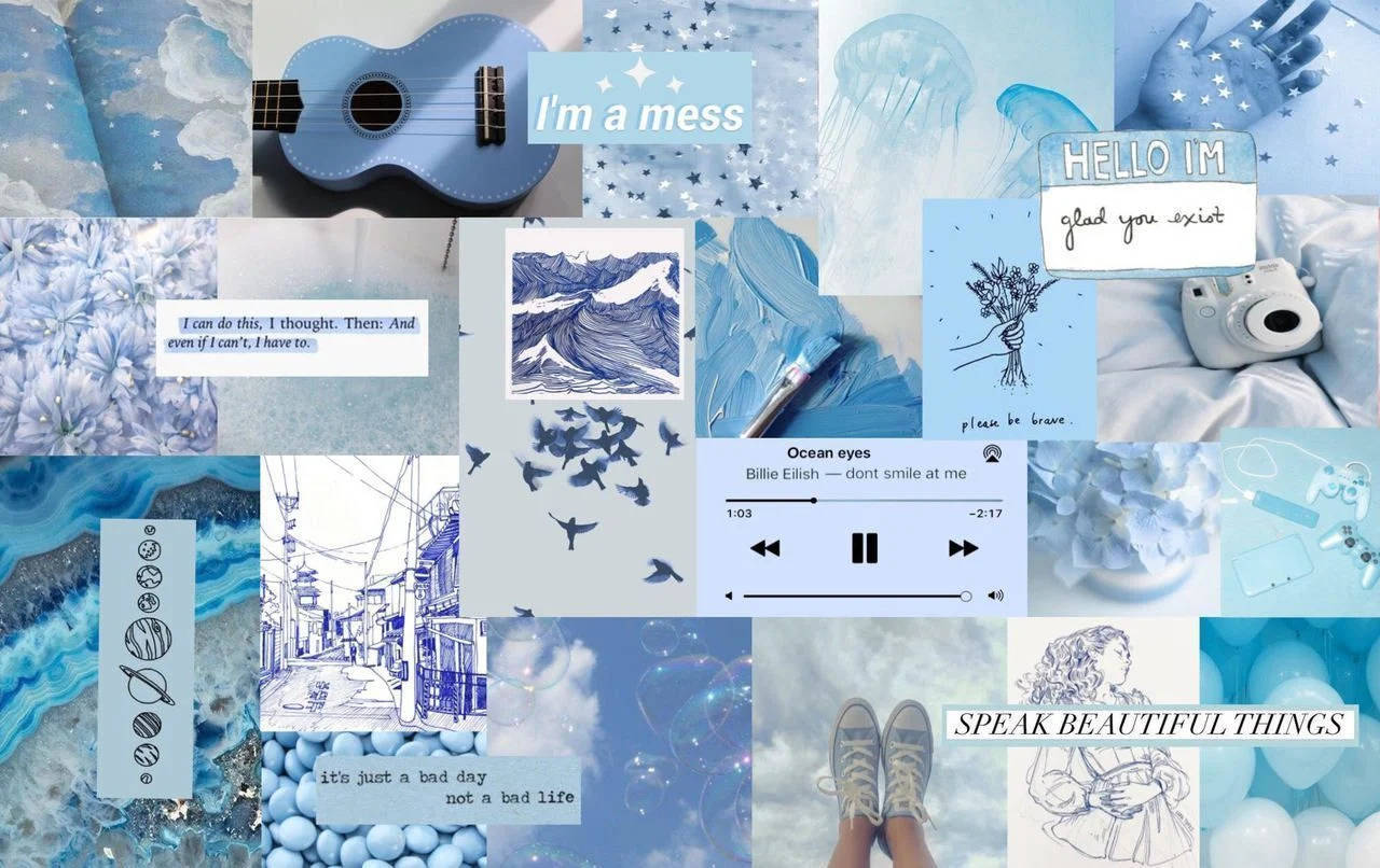 pastel blue, ukulele jellyfish, lyrics music player, HD Desktop Wallpaper