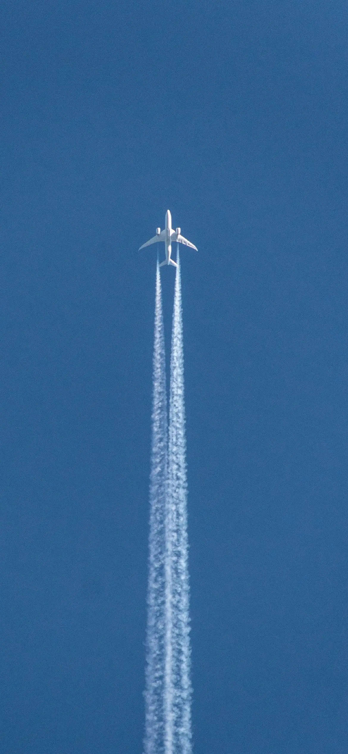 white airplane, clear blue sky, white contrails, Full HD Phone Wallpaper