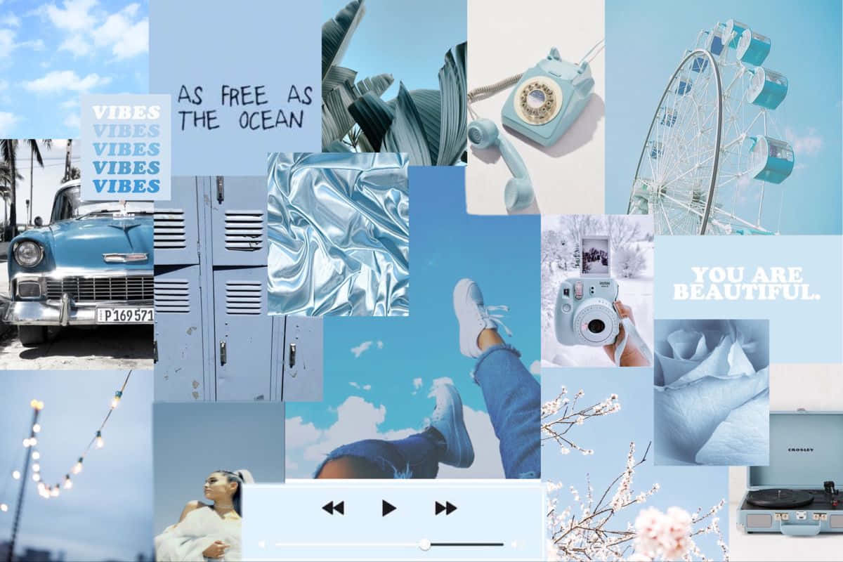 pastel blue, vintage car, ferris wheel, SD Desktop Wallpaper