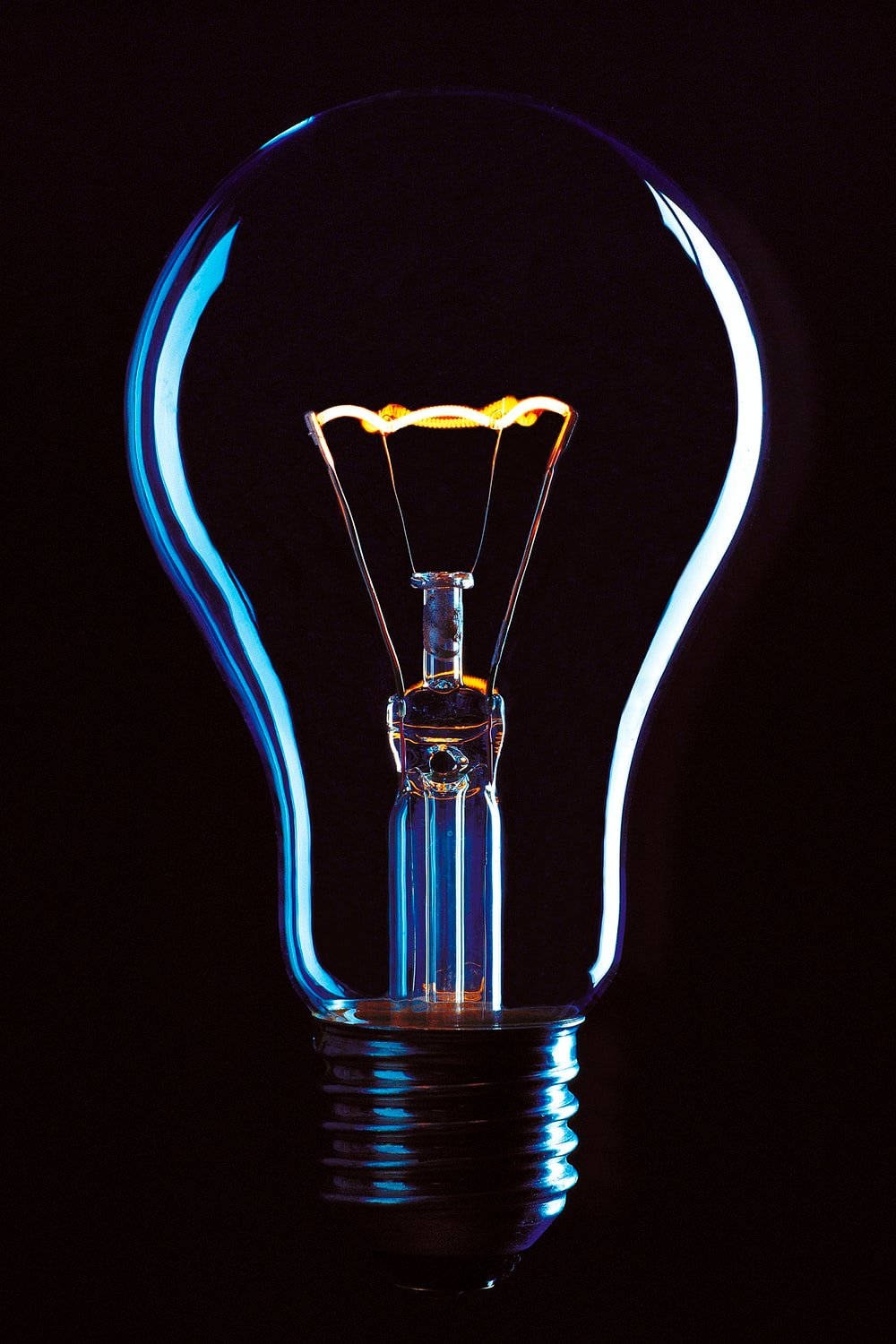 incandescent bulb, warm filament, cool blue glass, HD Phone Wallpaper