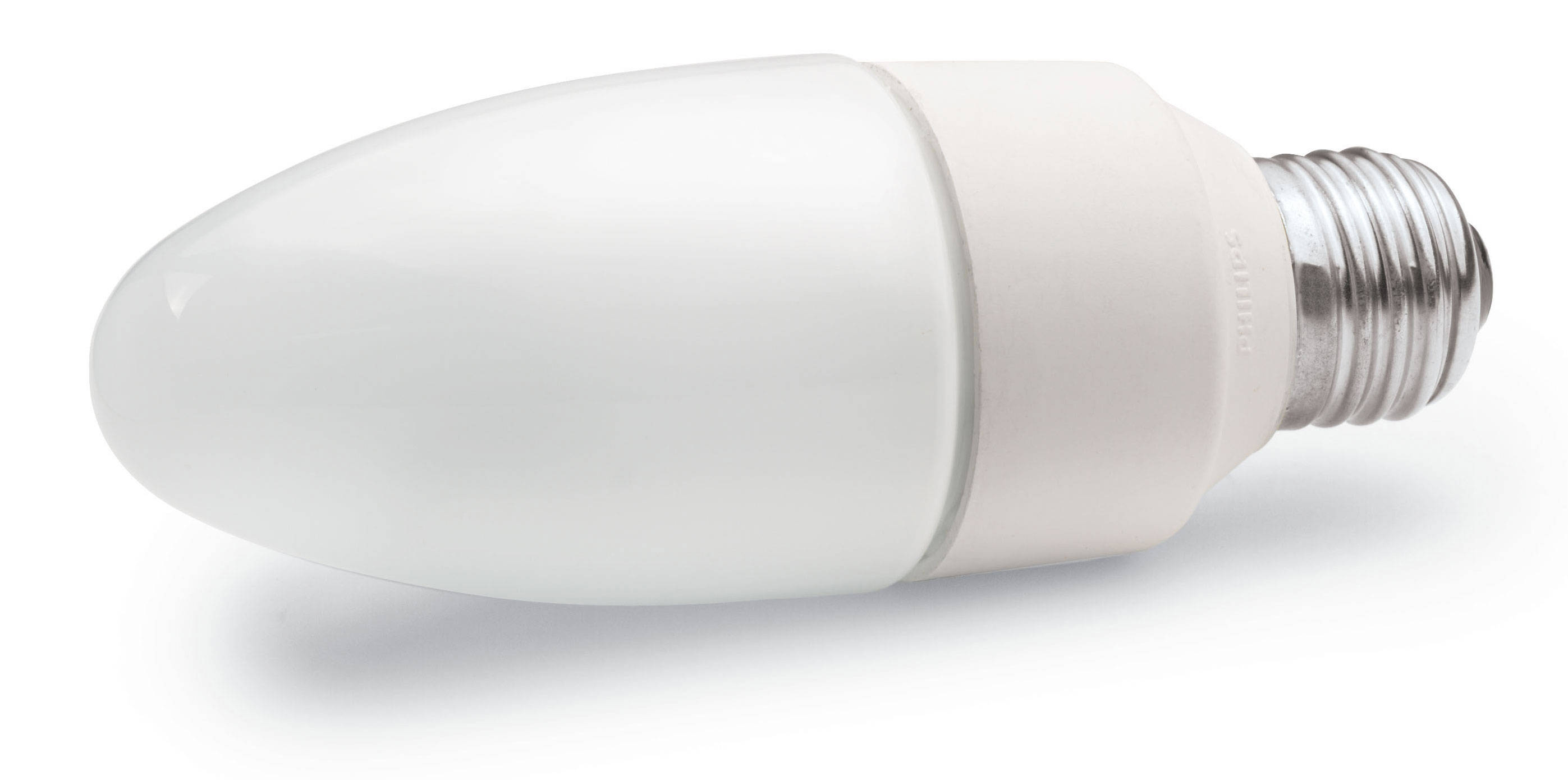elongated white light bulb, sleek white candle-style LED bulb, metallic screw base, 2K Desktop Wallpaper