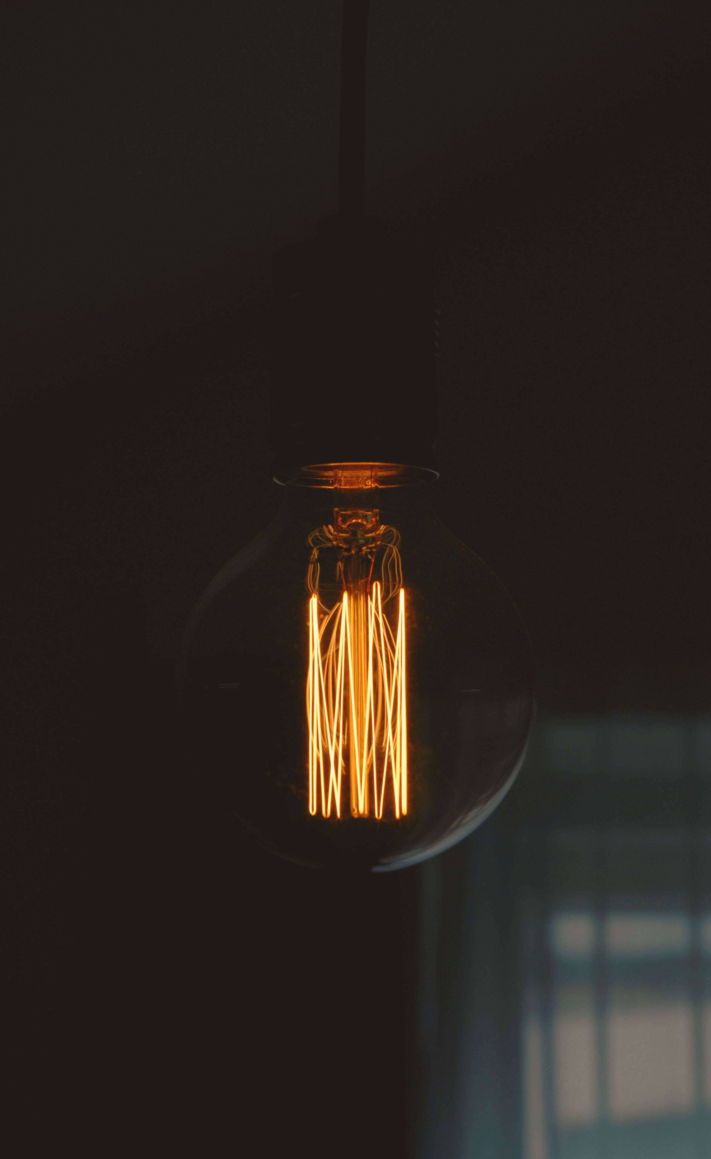 OLED, iPhone, vintage filament bulb, 4K Phone Wallpaper
