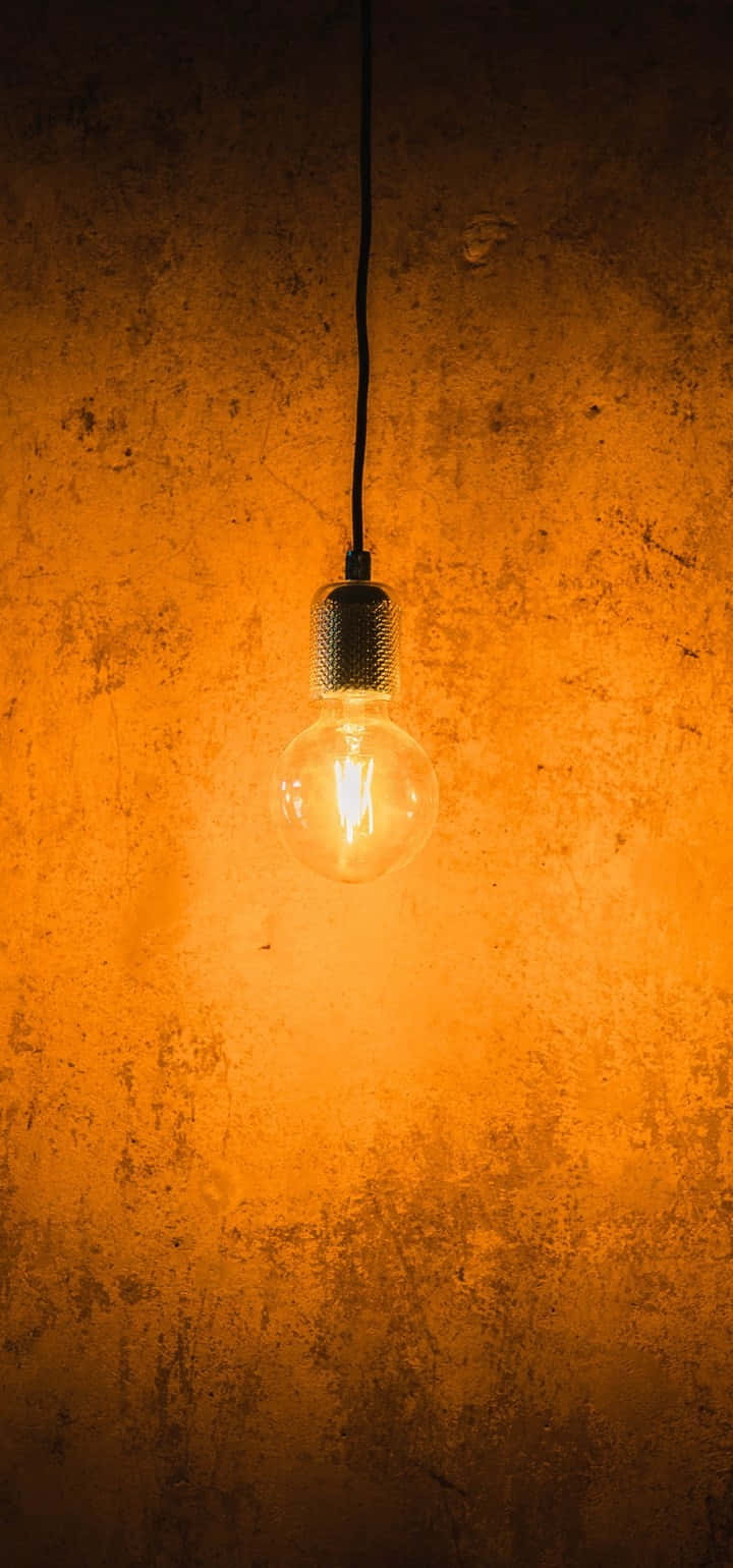 incandescent bulb, wire, textured orange wall, HD Phone Wallpaper