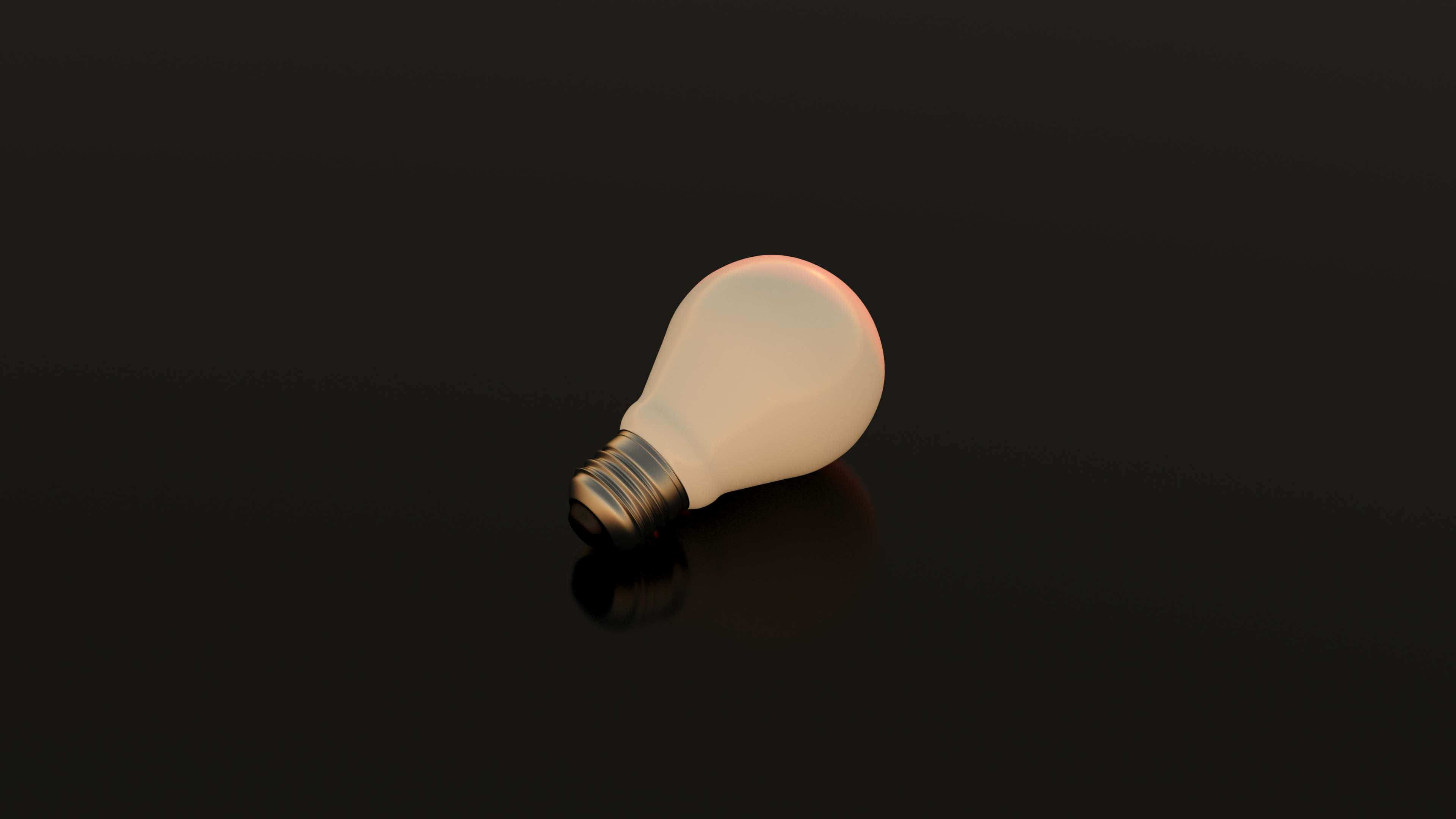 simple incandescent bulb, glowing light bulb, reflective black surface, 4K Desktop Wallpaper