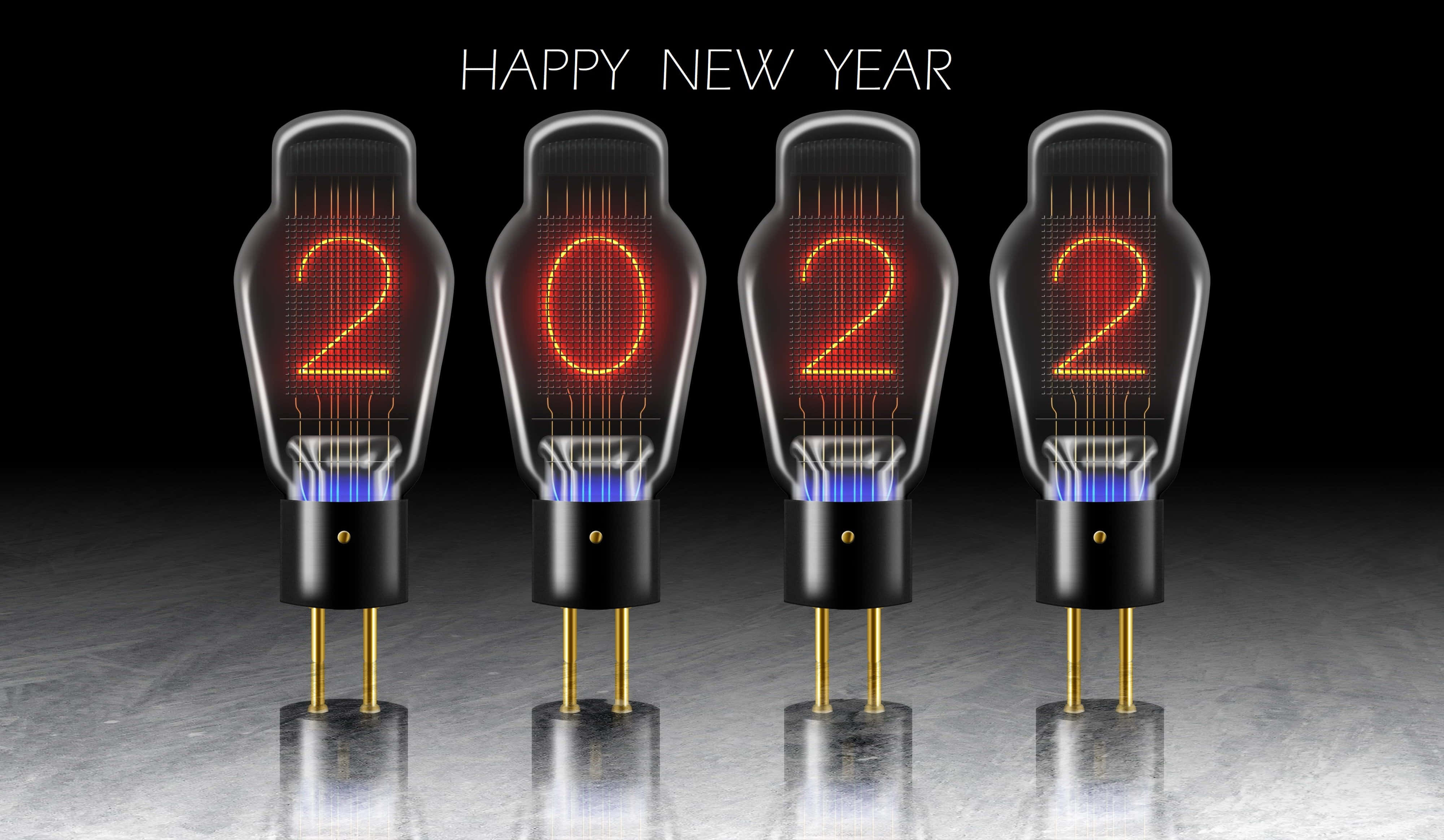 2022, HAPPY NEW YEAR, vintage vacuum tubes, 4K Desktop Wallpaper