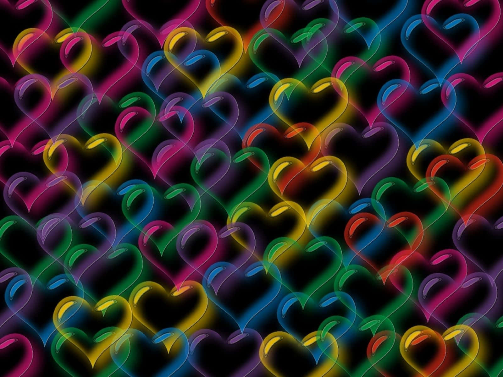 neon colors, rainbow hues, glowing hearts, HD Desktop Wallpaper