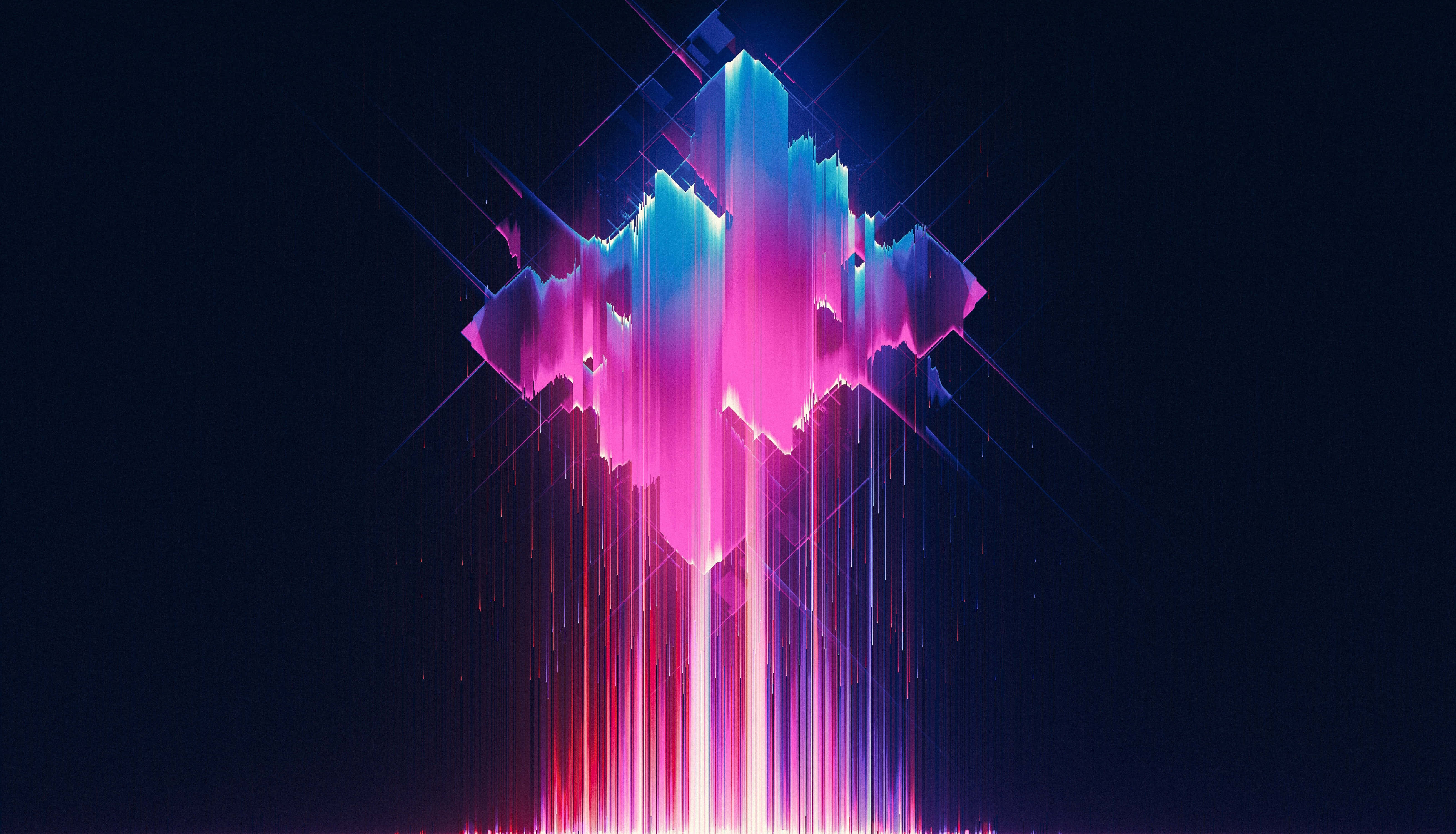 neon pink, blue digital glitch art, streaking light rays, 5K Desktop Wallpaper