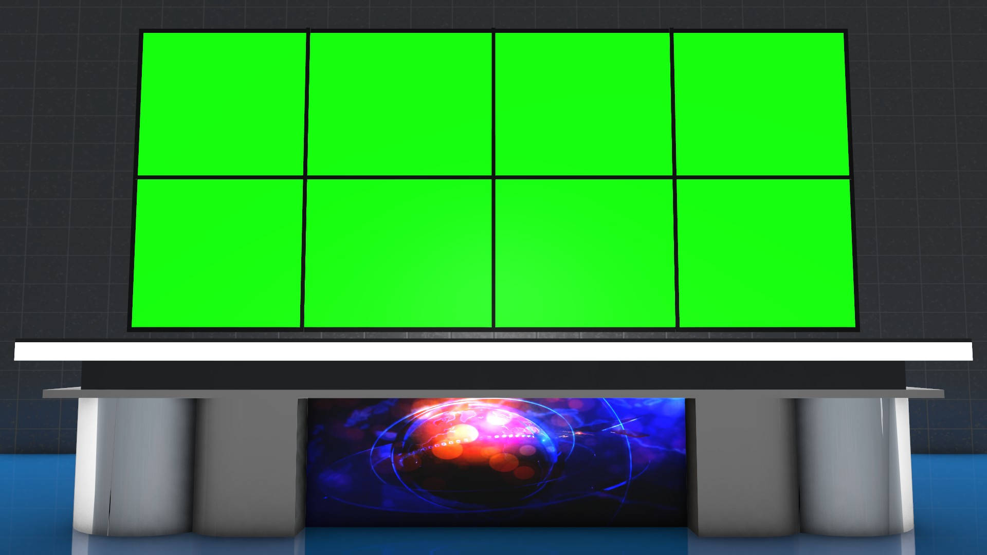 green screen wall, sleek desk, glowing abstract display, Full HD Desktop Wallpaper