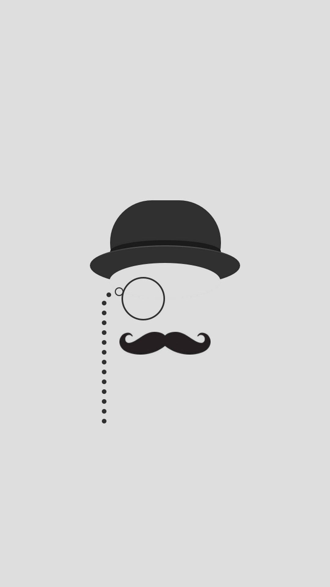 Light Gray, bowler hat, mustache, Full HD Phone Wallpaper
