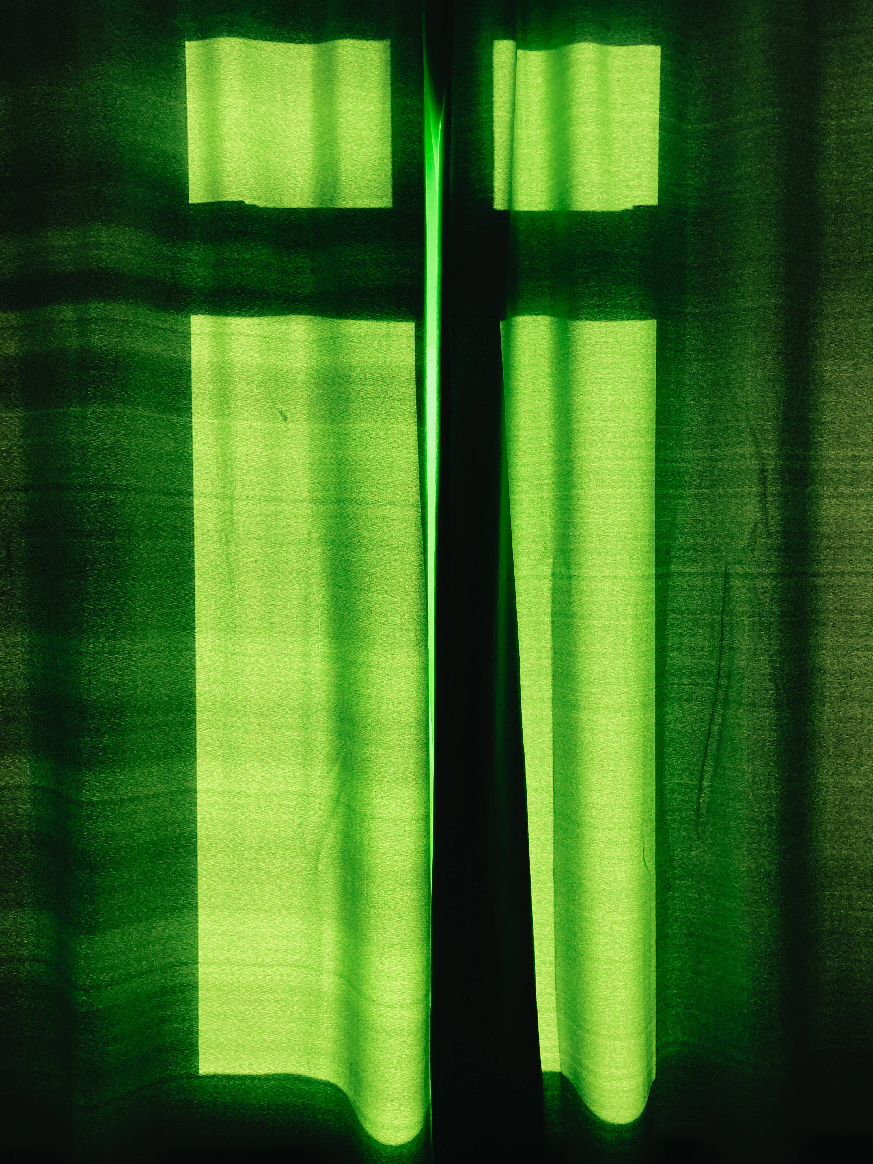 light green, sheer curtains, vertical glowing stripes, 4K Phone Wallpaper