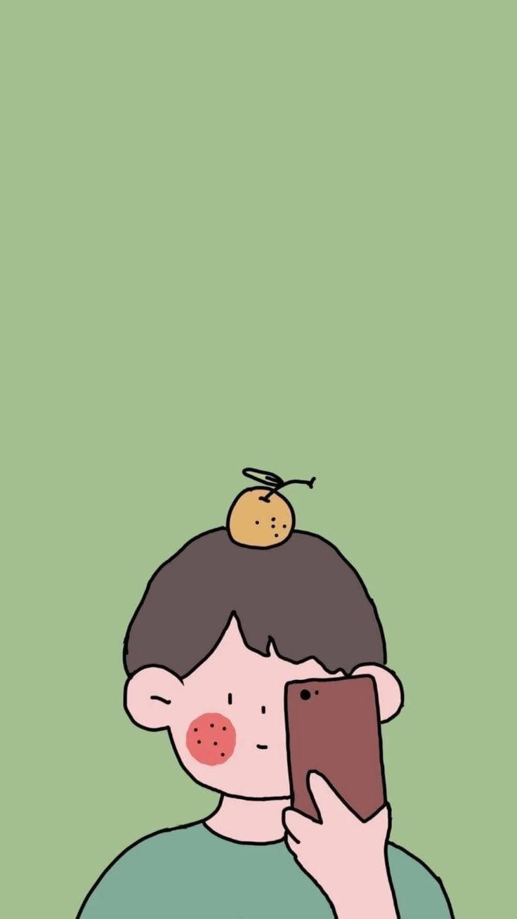 minimalist cartoon person, fruit on their head, selfie, HD Phone Wallpaper