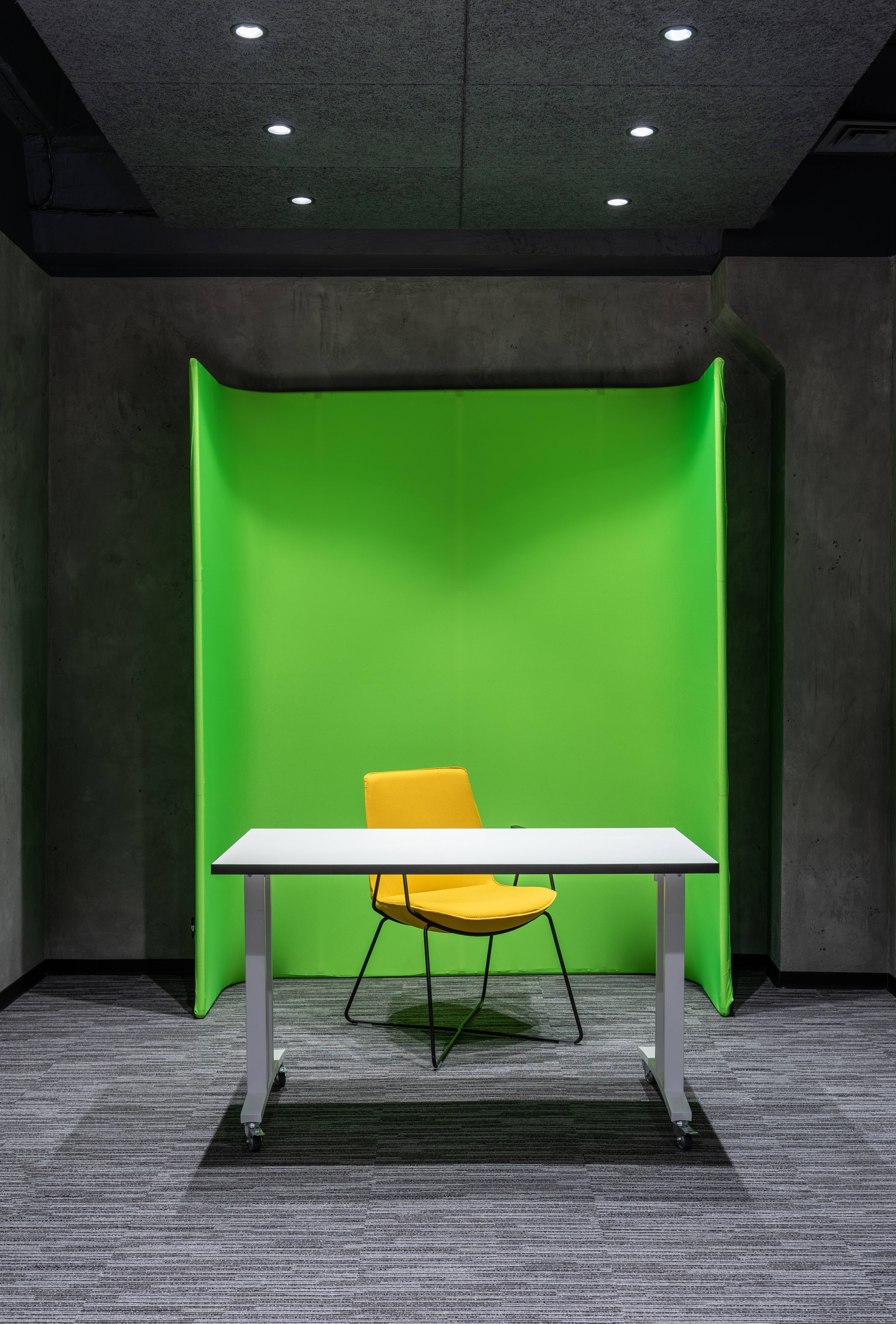Lush Light Green, vibrant green screen, raw concrete walls, 5K Phone Wallpaper