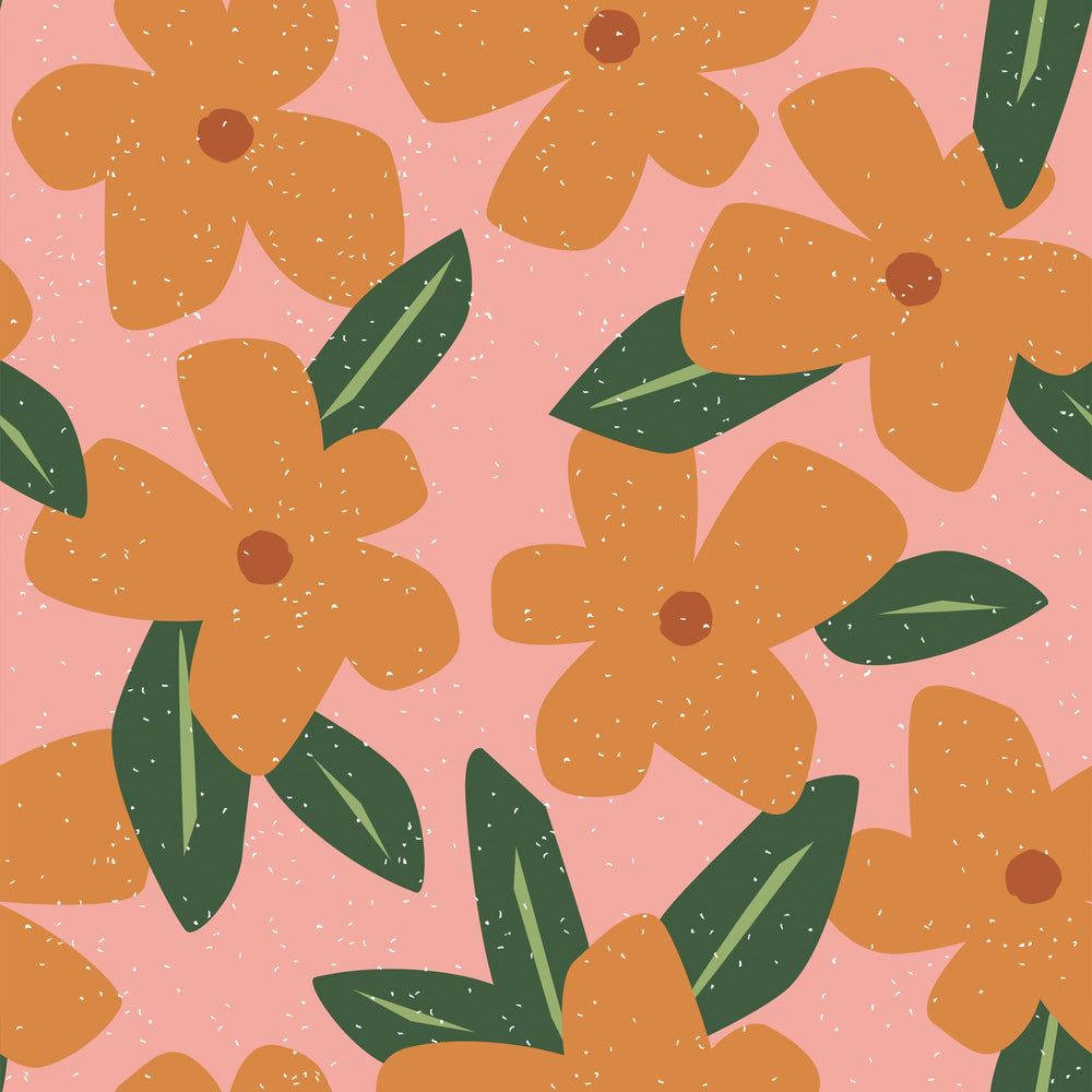 orange floral, stylized orange flowers, green leaves, SD Desktop Wallpaper