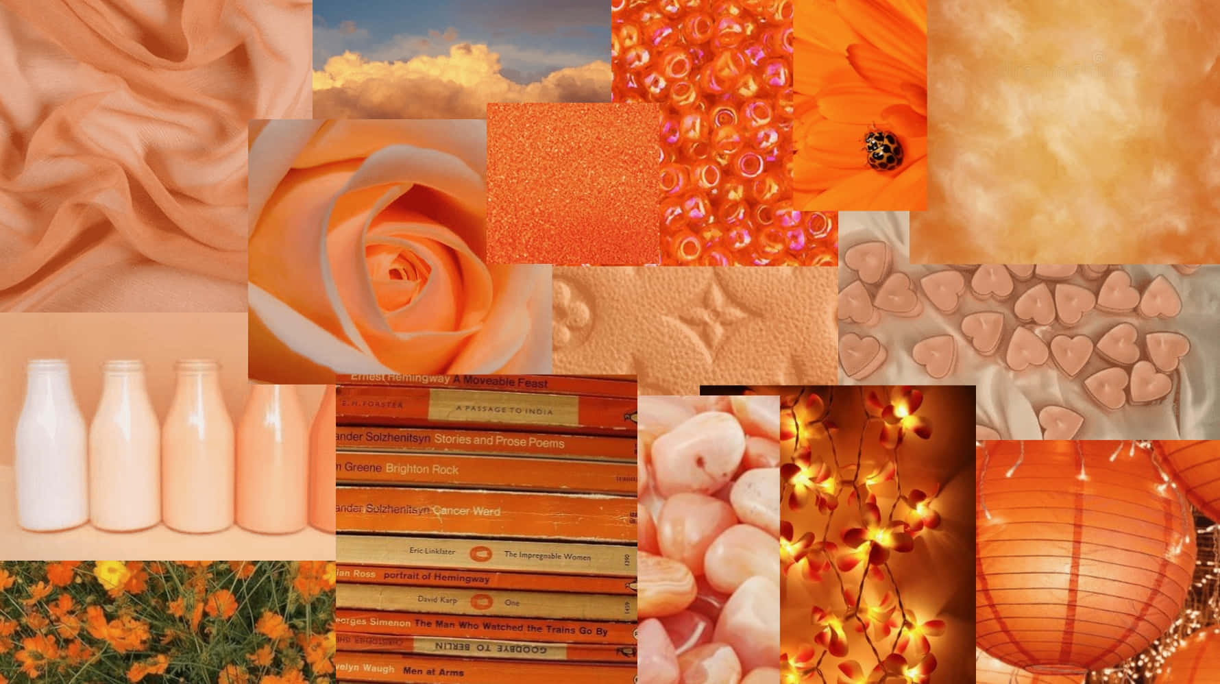 peach rose fabric, sky beads, ladybug hearts, HD Desktop Wallpaper