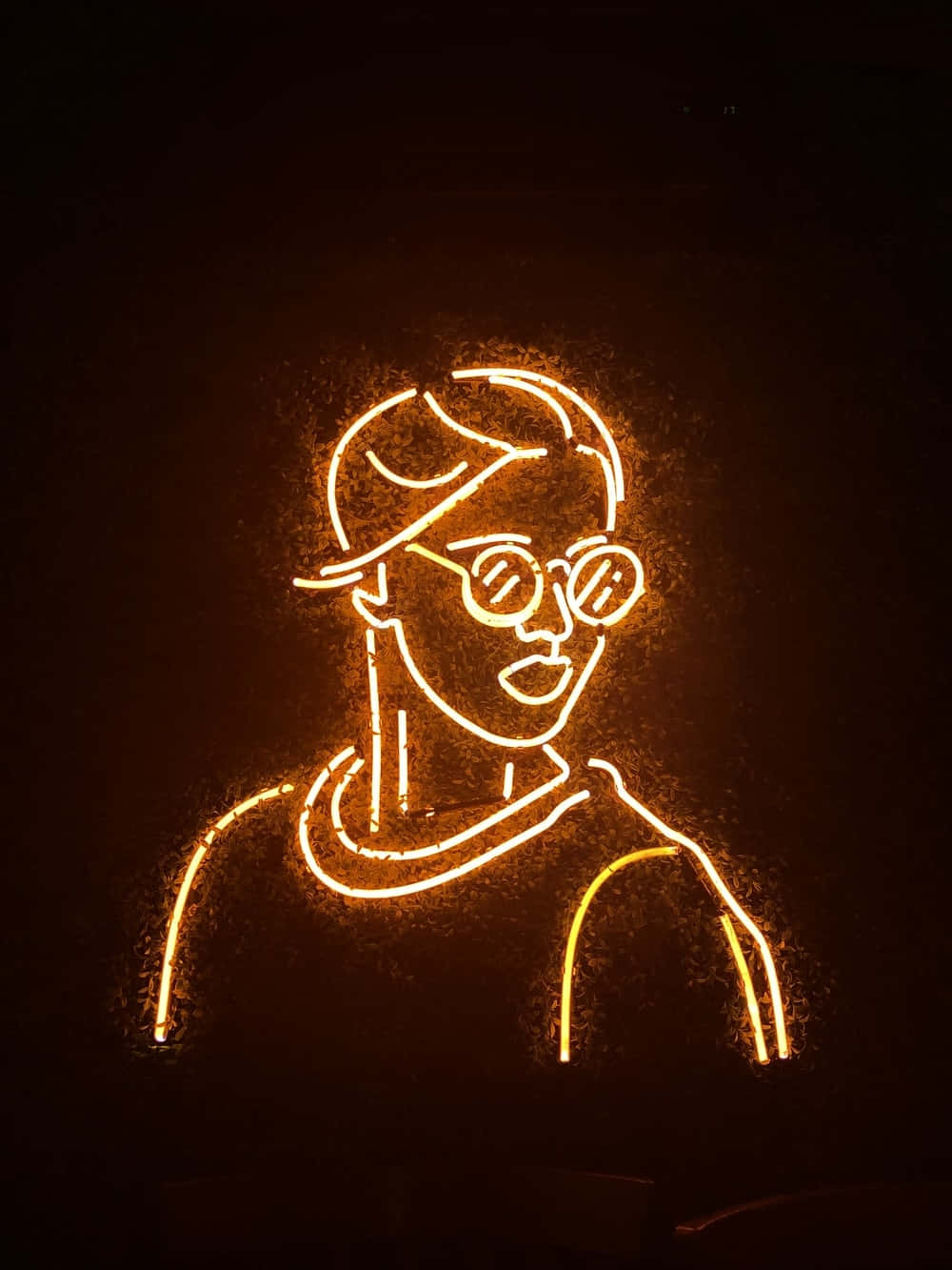 glowing orange neon, person wearing a cap and glasses, dark background, HD Phone Wallpaper