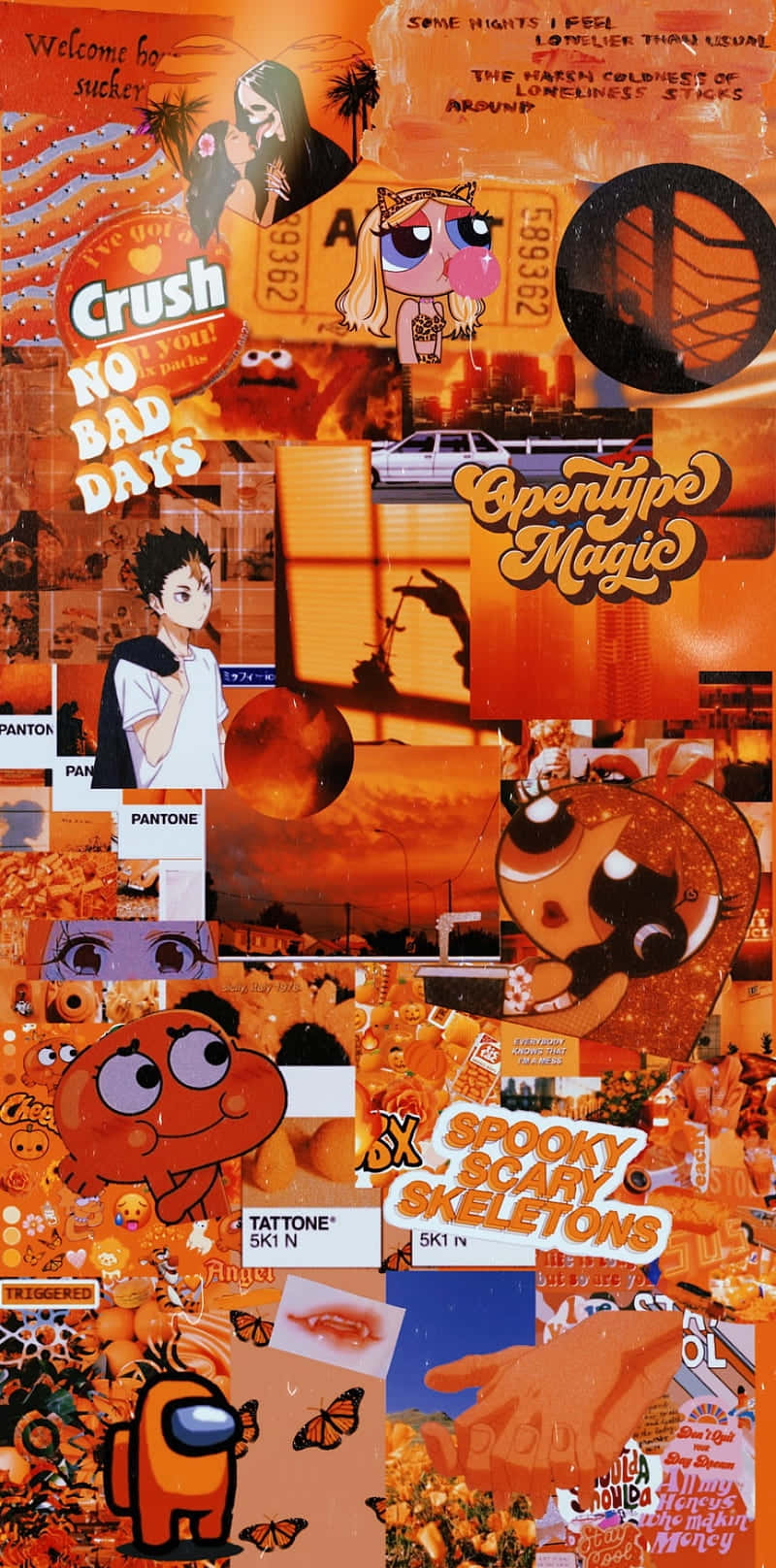 Light Orange Aesthetic Collage, anime characters, cartoon stickers, HD Phone Wallpaper