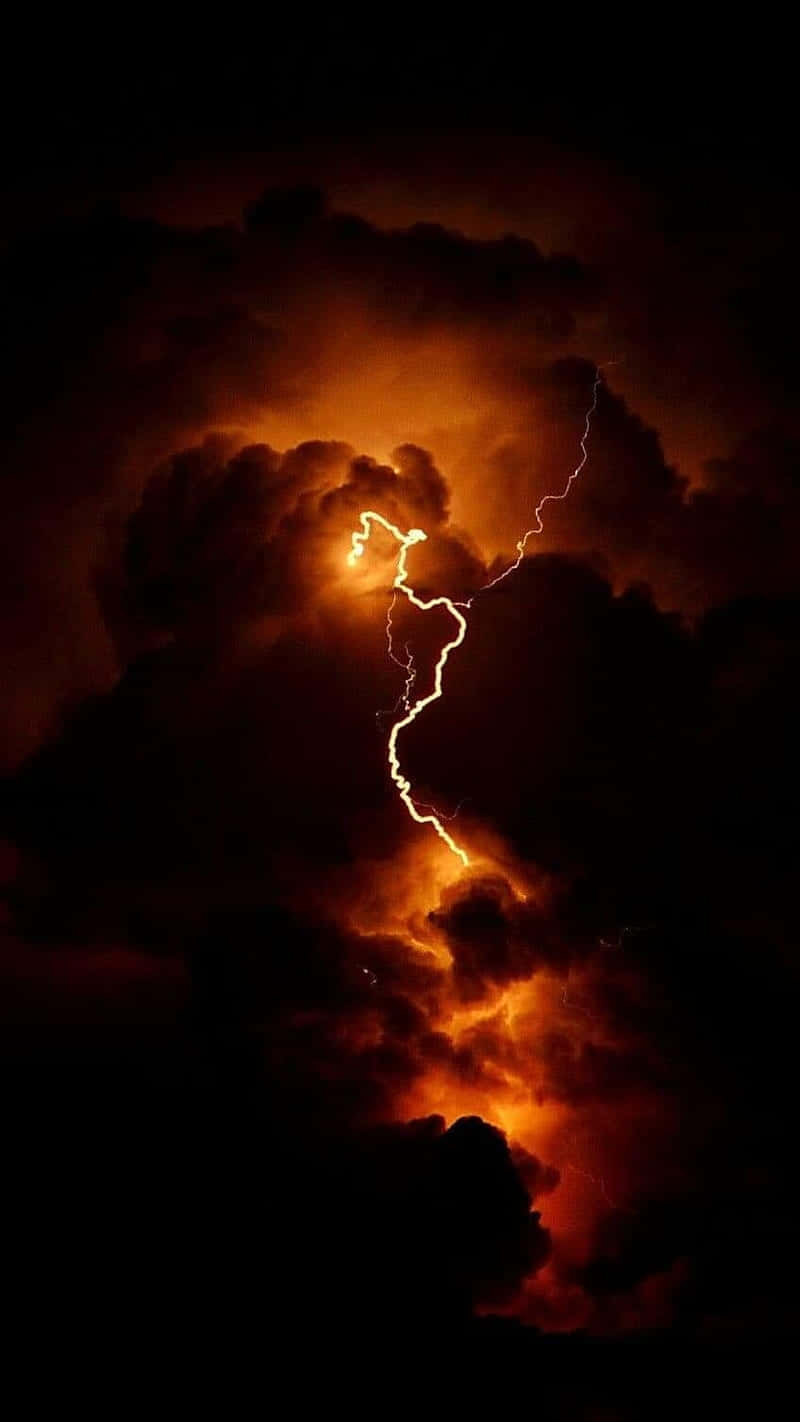 Fiery Night Sky Lightning, jagged bolt of lightning, dark storm clouds, HD Phone Wallpaper