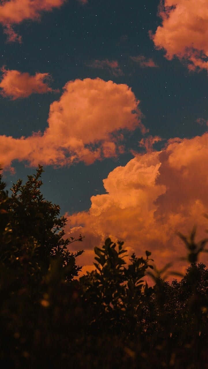 Twilight Clouds Starry Sky, vibrant orange clouds, starry night sky, HD Phone Wallpaper