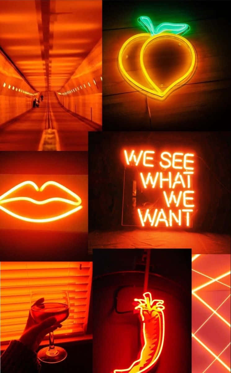 light orange neon aesthetic, neon signs, warm tones, SD Phone Wallpaper