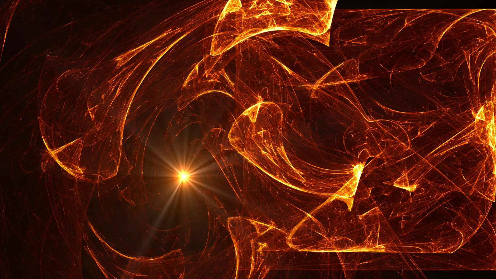bright orange, fractal energy swirls, radiant central starburst, Full HD Desktop Wallpaper