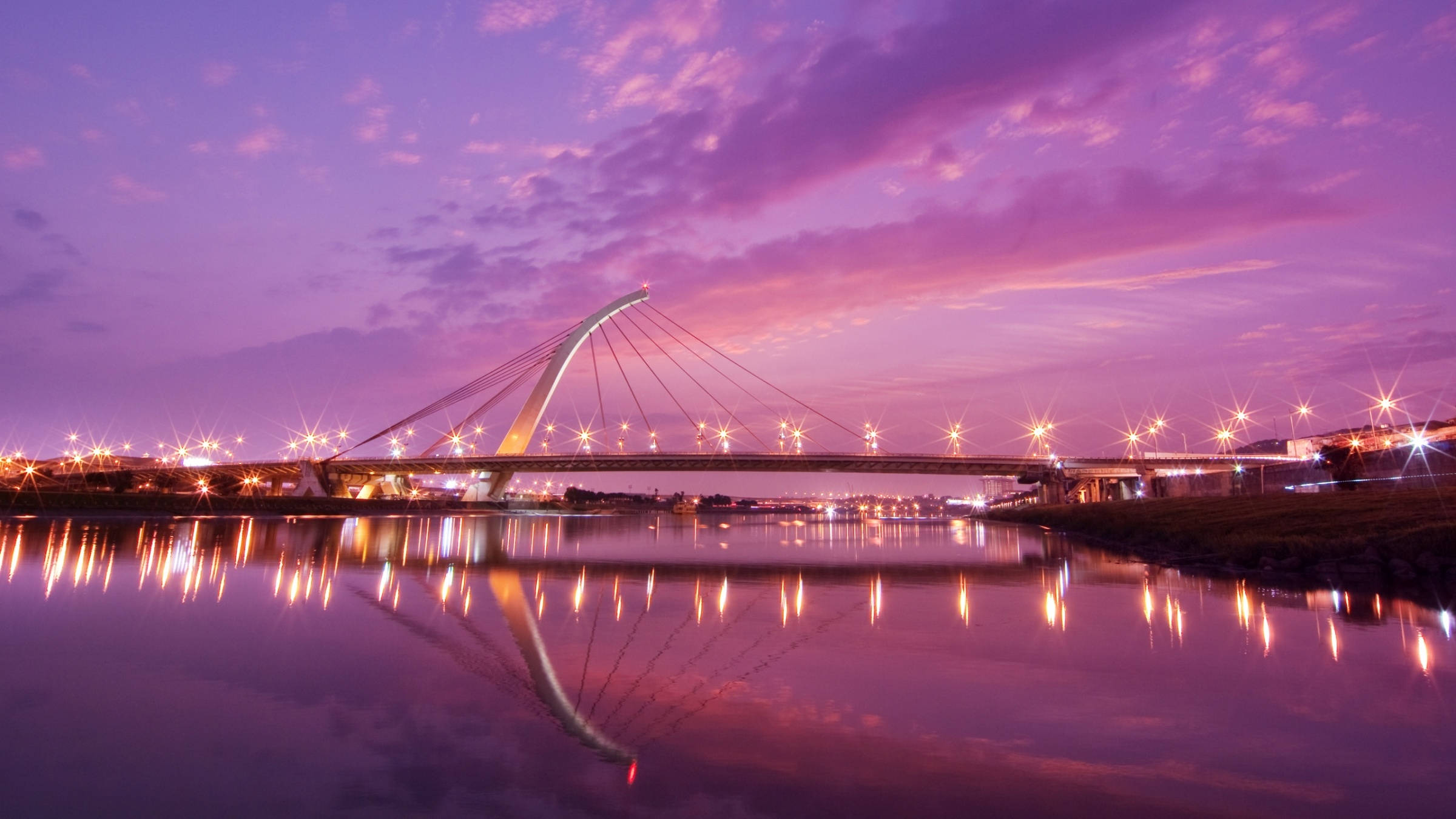 Light Pink Aesthetic, long bridge, cable-stayed bridge, Full HD Desktop Wallpaper