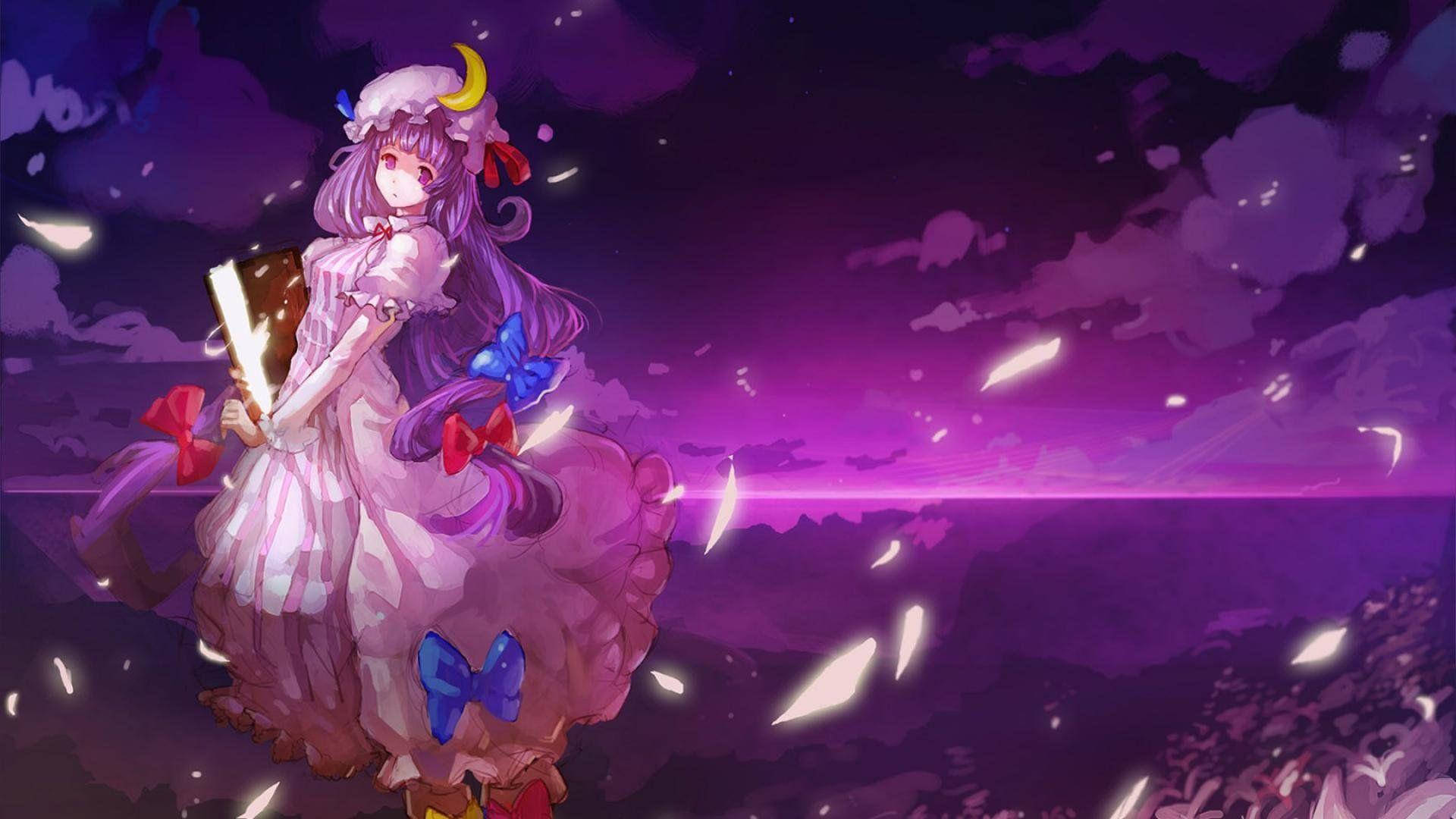 light pink aesthetic, anime girl, purple-haired, Full HD Desktop Wallpaper