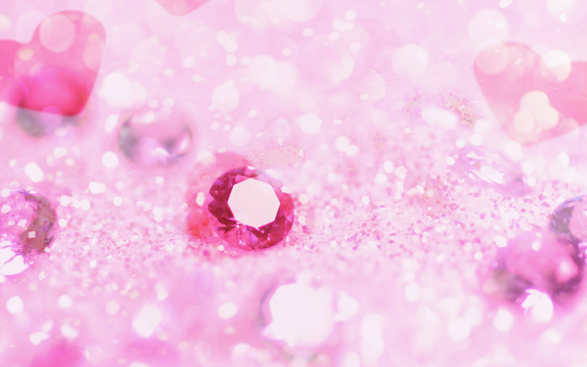 light pink aesthetic, pink glitter field, faceted gemstones, Full HD Desktop Wallpaper