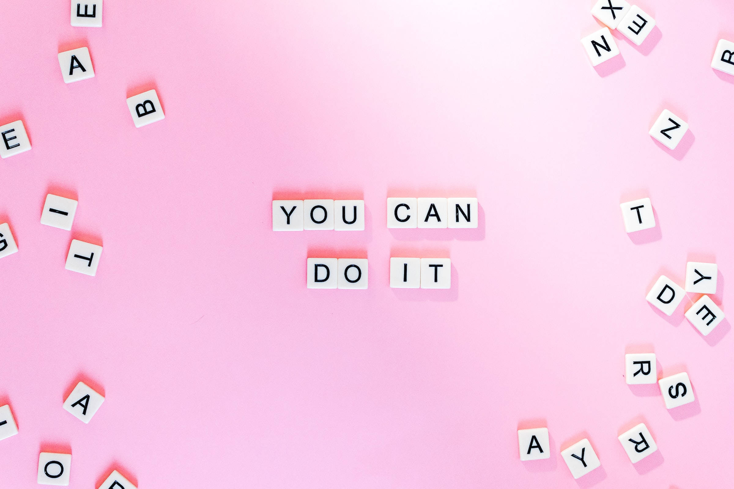 YOU CAN DO IT, white letter tiles, soft pink background, Full HD Desktop Wallpaper