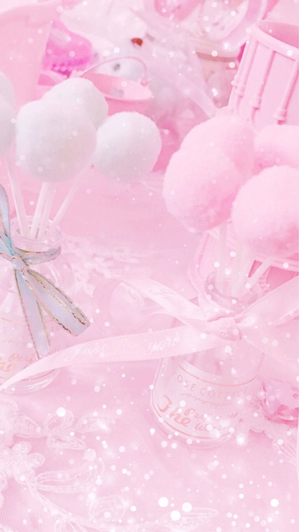 Light Pink Aesthetic, cotton candy lollipops, pastel dessert scene, Full HD Phone Wallpaper