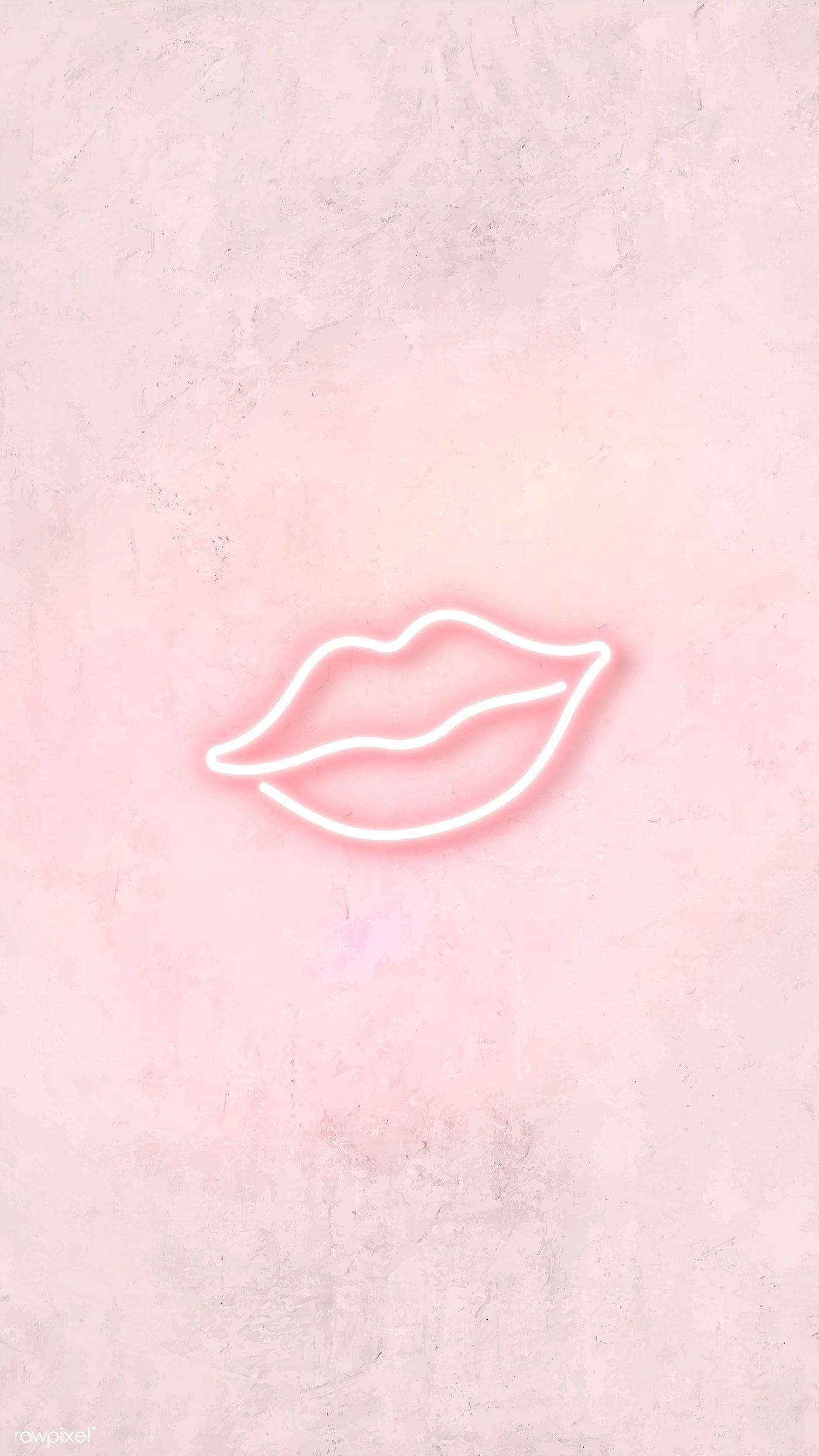 light pink aesthetic, glowing white neon outline, lips, Full HD Phone Wallpaper