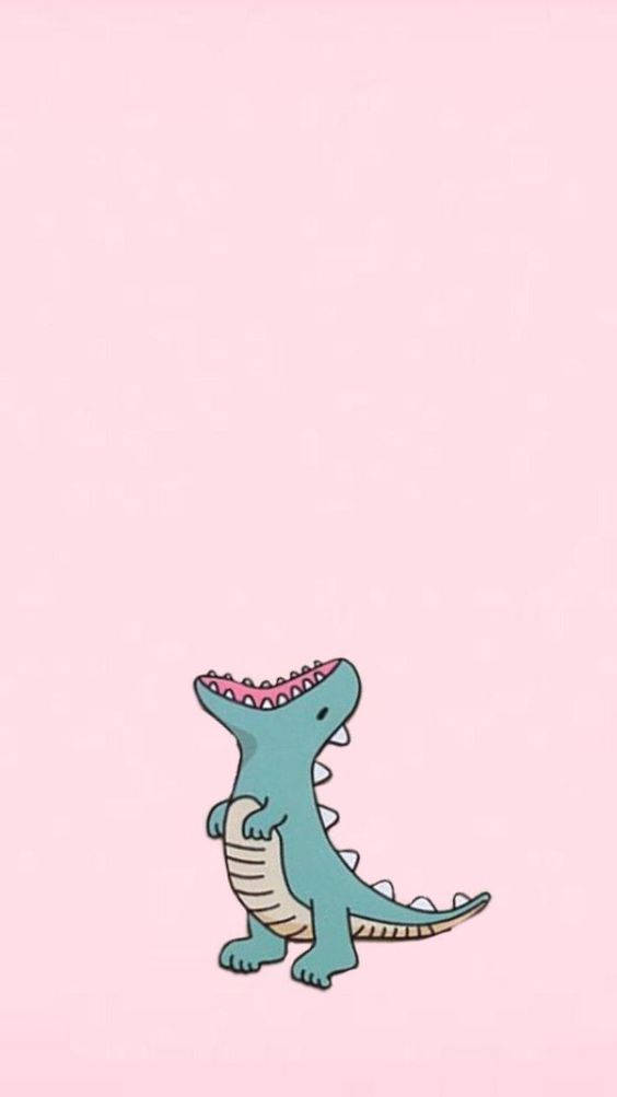 blue cartoon dinosaur, pink gums, solid pink background, SD Phone Wallpaper