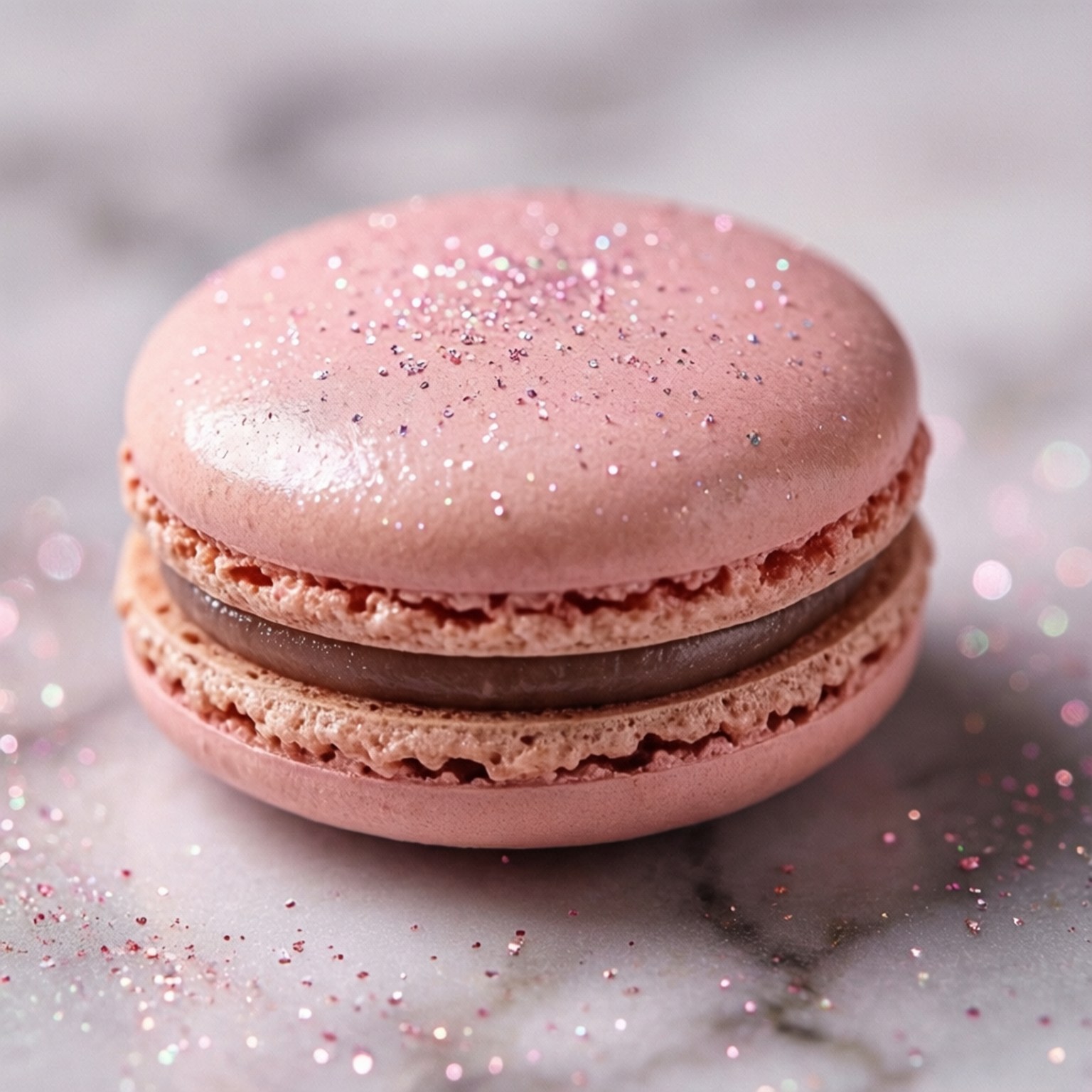 Sparkling Macaron, delicate pink macaron, glittery topping, HD Desktop Wallpaper