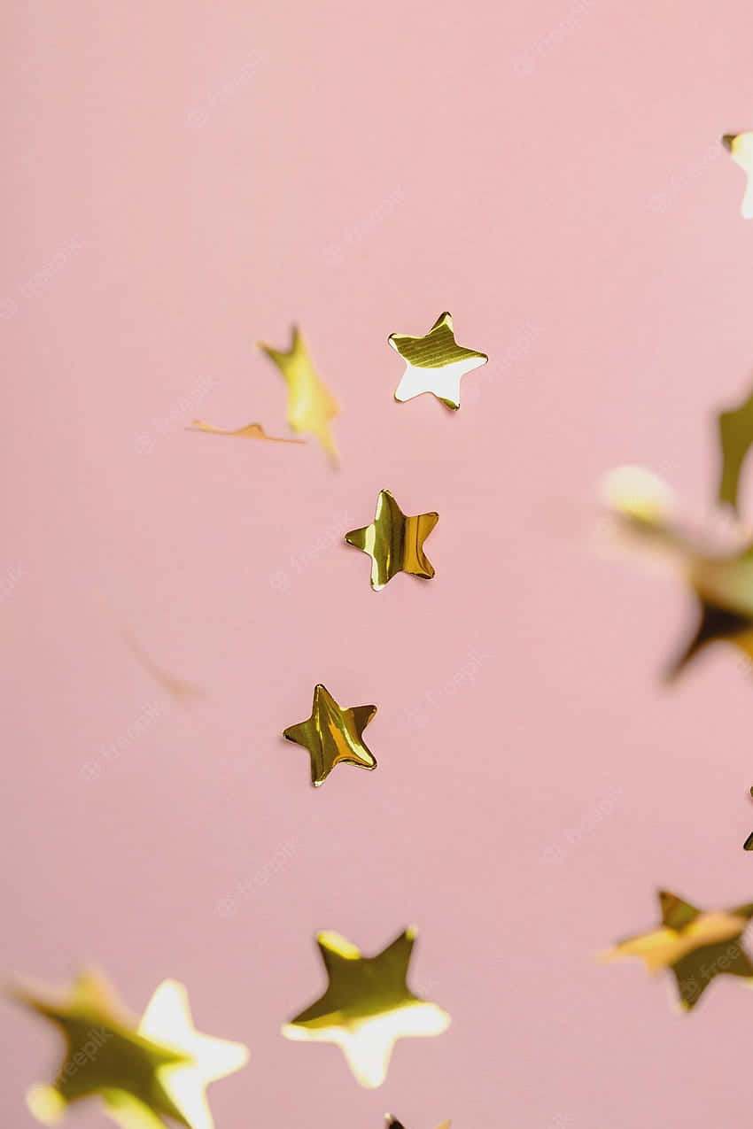 light pink, gold, golden star-shaped confetti, SD Phone Wallpaper