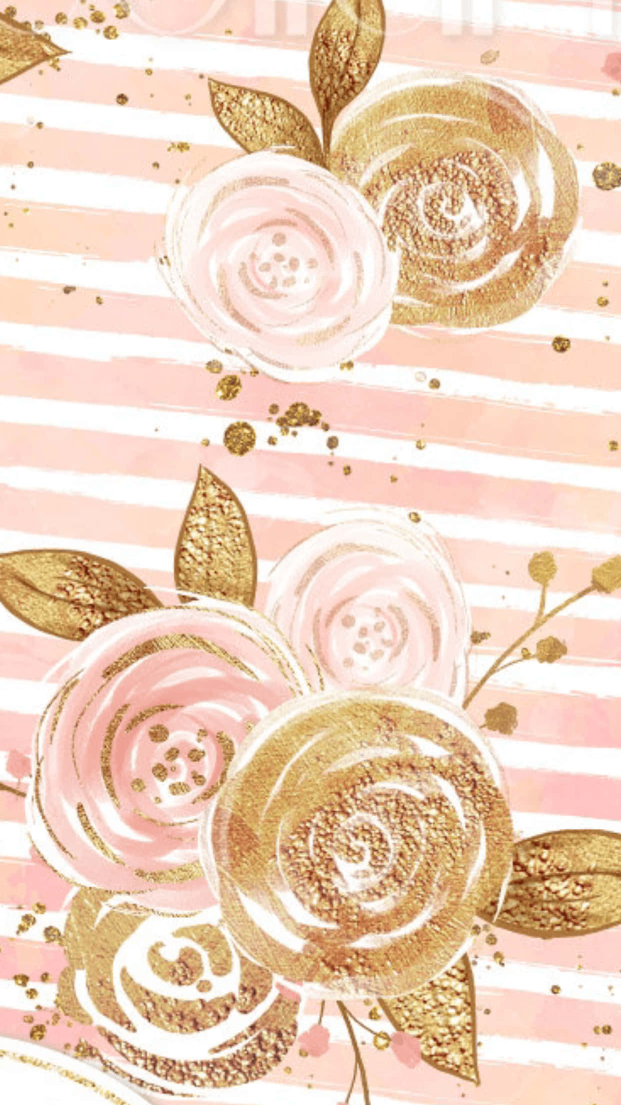 Vibrant Pink and Gold, pink and gold roses, soft striped background, Full HD Phone Wallpaper